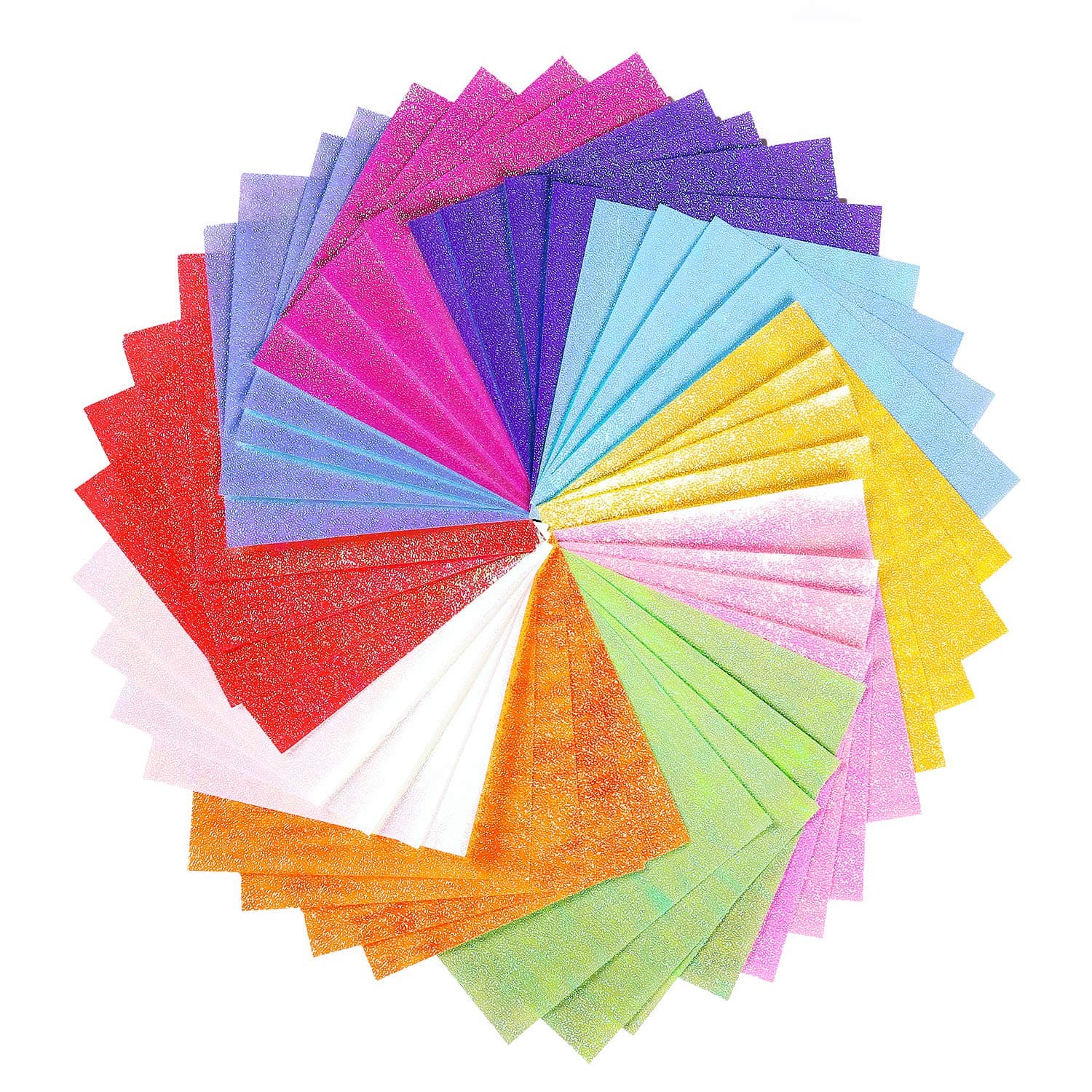 GODLOVEM 50 Sheets Shiny Single Side Square Handmade Origami 10 Colors Iridescent Flicker Hologram Paper for Beginner Kindergarten Handmade DIY, 15x15cm