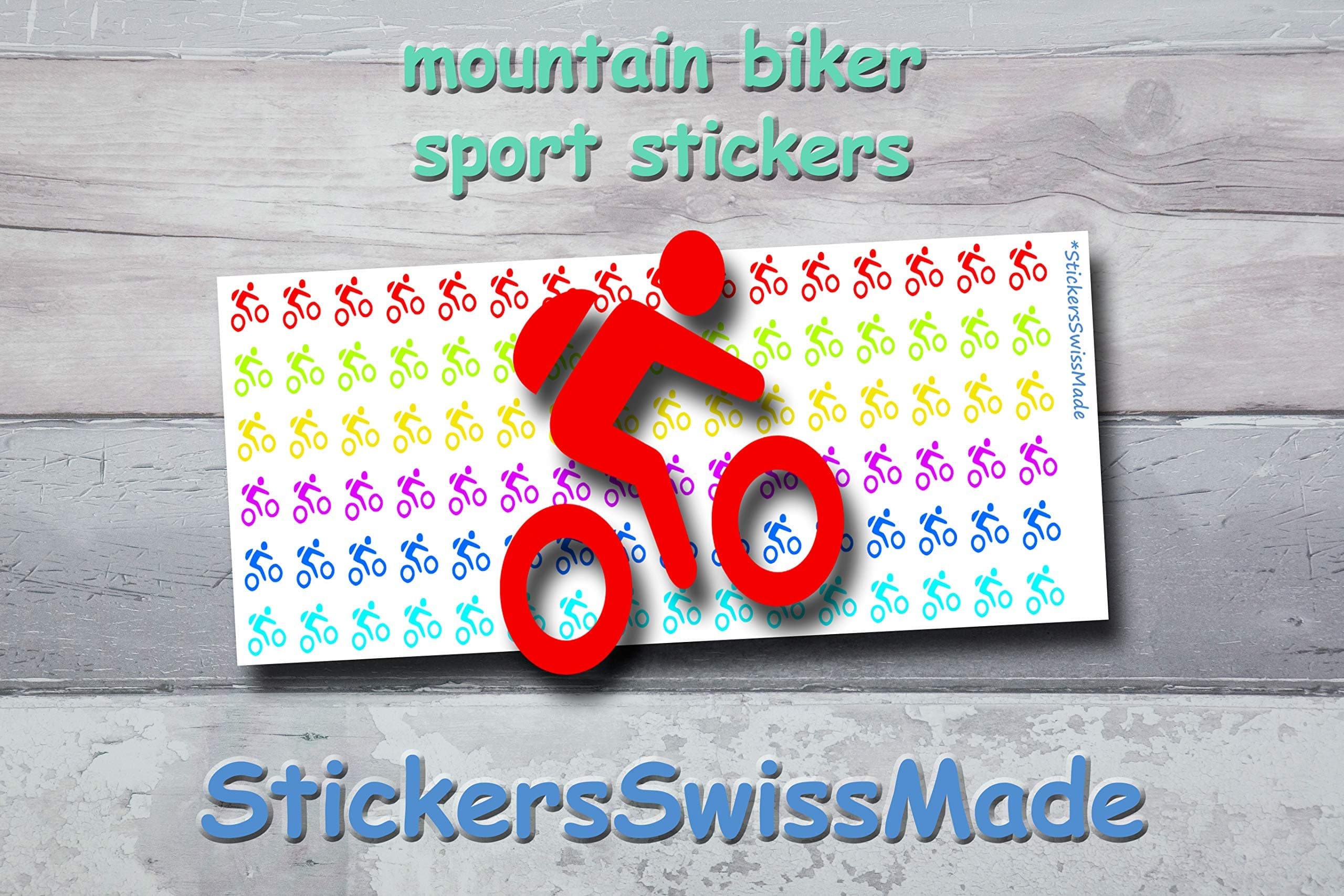 MOUNTAIN BIKER | small rainbow colored sport icon | sticker for your planner or bullet journal