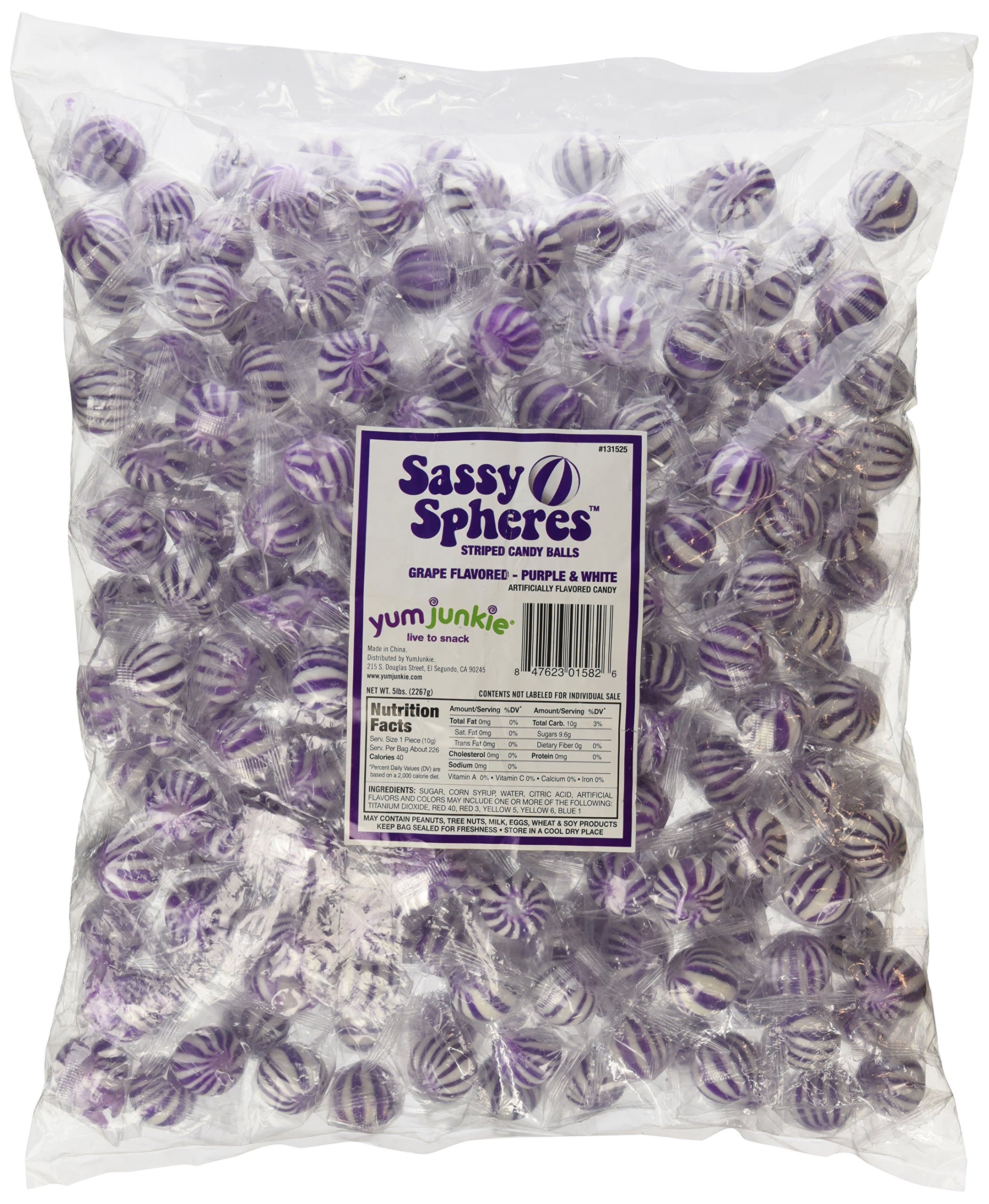 Sassy Spheres Purple Striped Hard Candy Balls - Grape Flavor - 5LB Bag