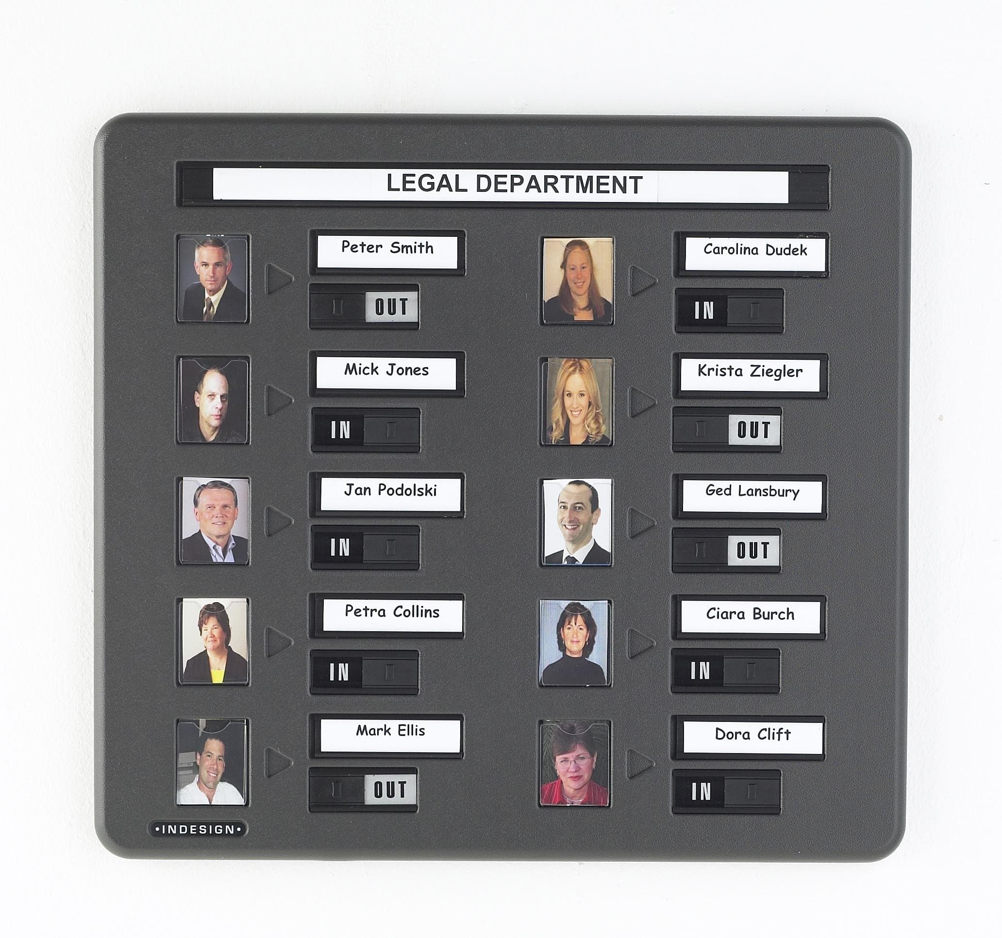 Indesign Staff Photo in/Out Board Muster Board 10 Name