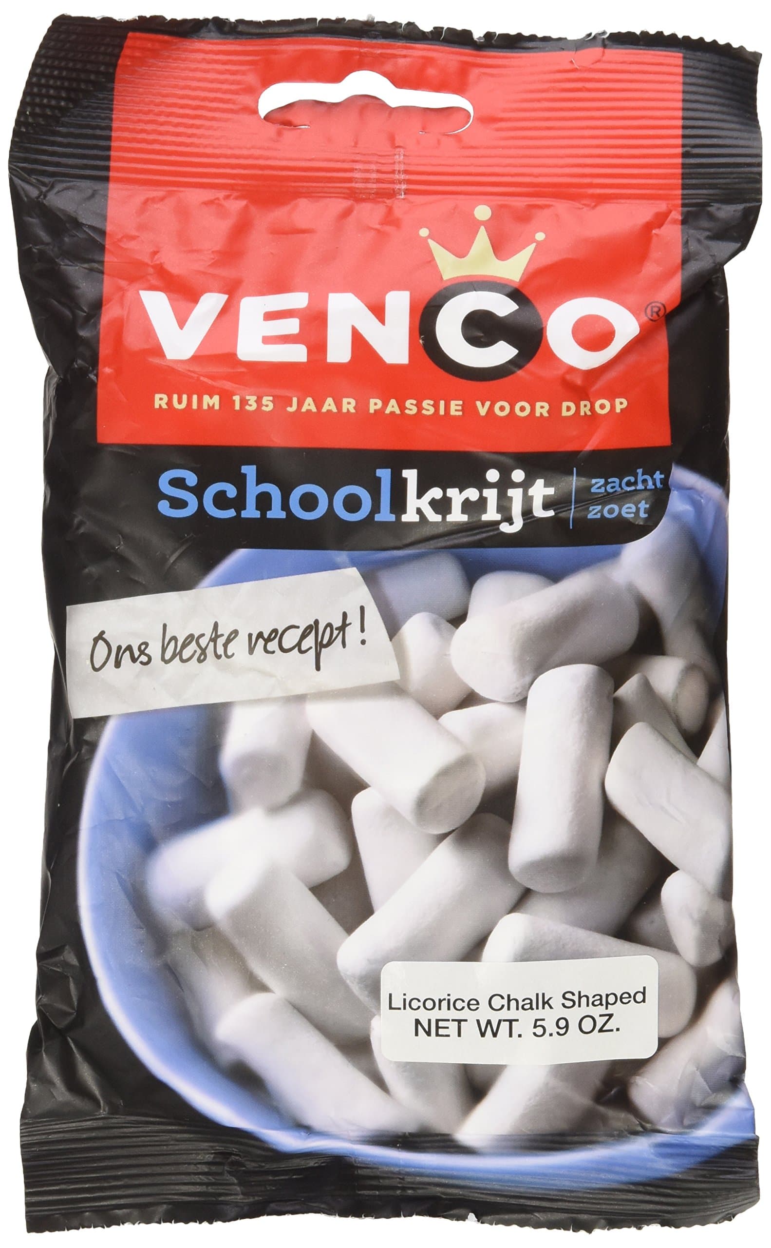 Venco Schoolkrijt Zacht Zoet Dutch Chalk Licorice Sweet Soft 5 Ounces 142 Grams [Pack of 2]