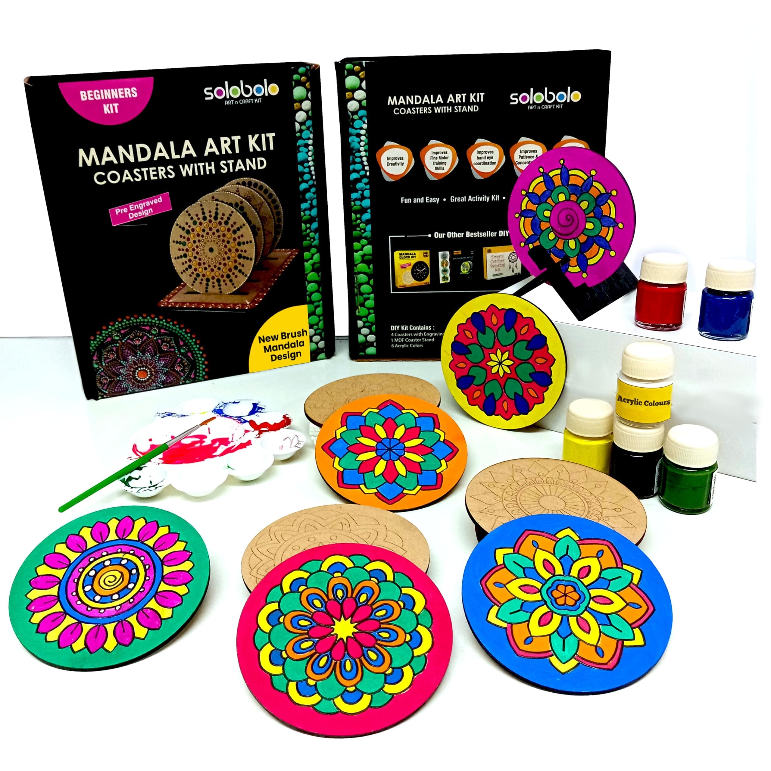 SOLOBOLO Mandala Art kit for Kids Adults,Indian Art Forms Kits,Art & Craft kit Birtday Return Gift for Girls 9-12 12-15,Coloring & Painting kit Using Water Brush, Brown