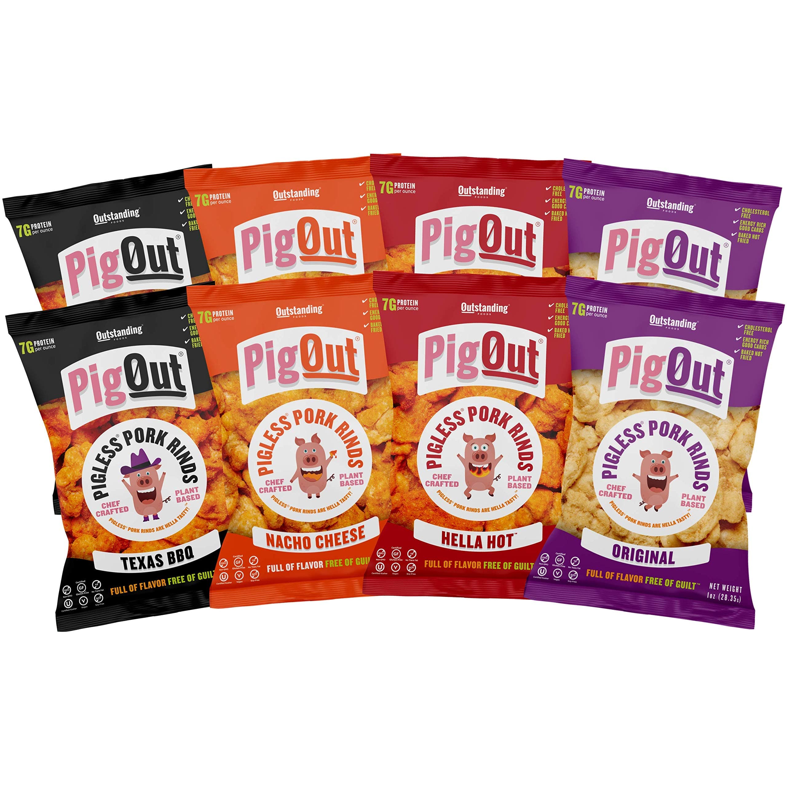 Outstanding Foods PigOut Pigless Pork Rinds Plant-Based Snacks Variety Pack 1oz (8-Pack)