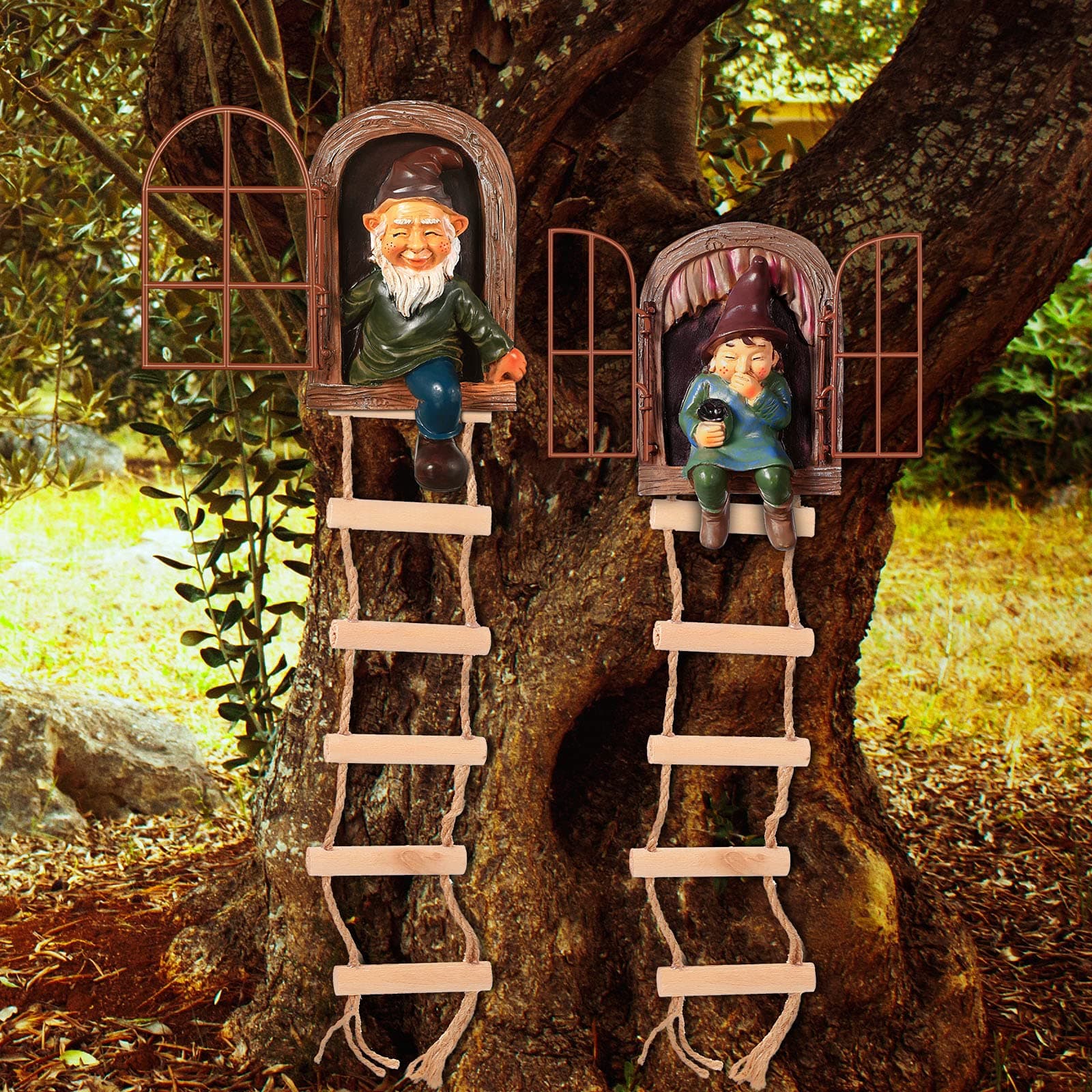 4-Piece Elf Out The Door Tree Hugger Garden Statue Gnome Resin Figurine Hanging Inappropriate Garden Gnomes Tree Gnome Decoration Tree Faces Decor Outdoor for Patio Lawn Ornament