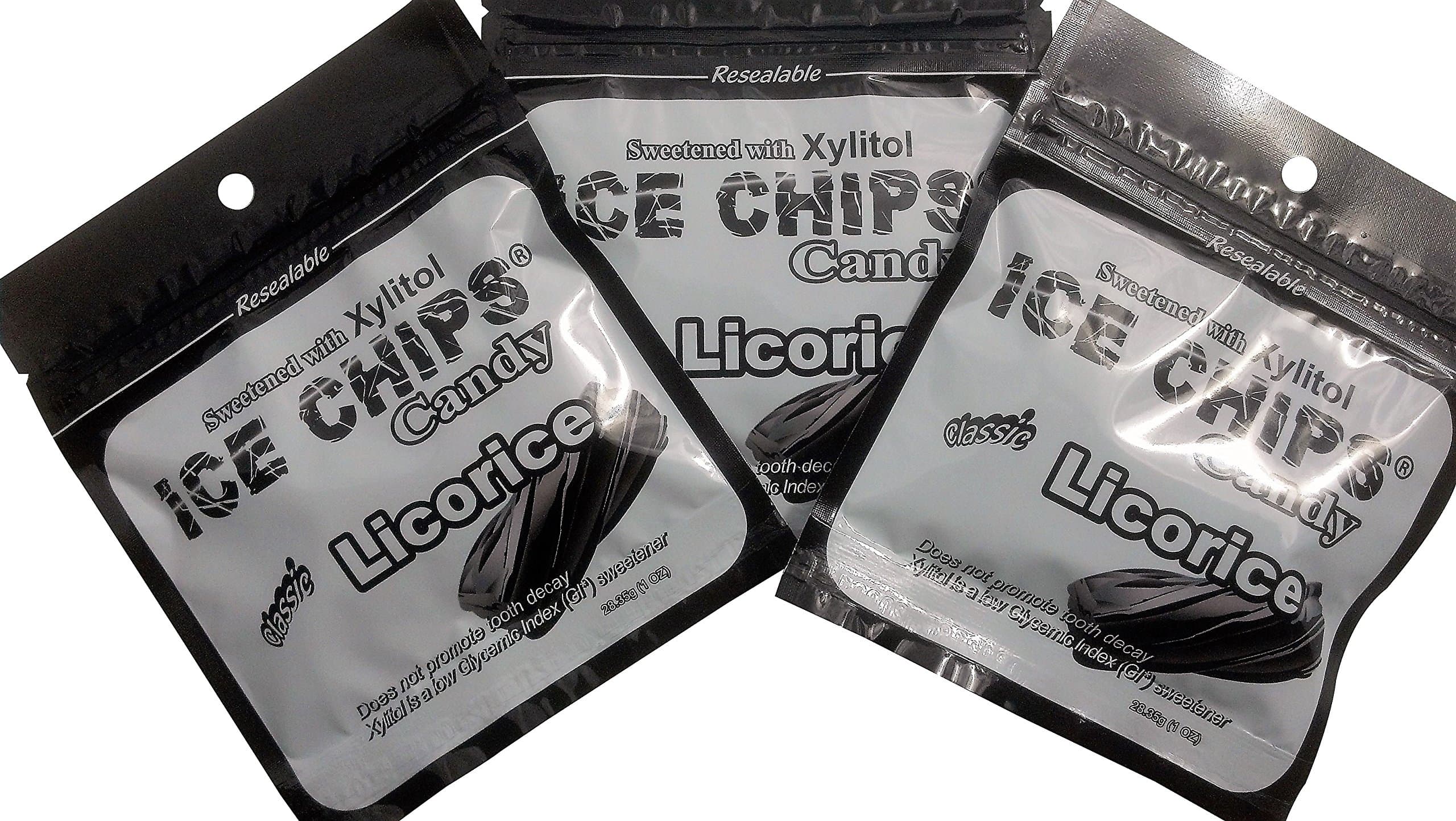 New! Ice Chips Candy in Re-sealable Pouches (Licorice, 3-Pack)
