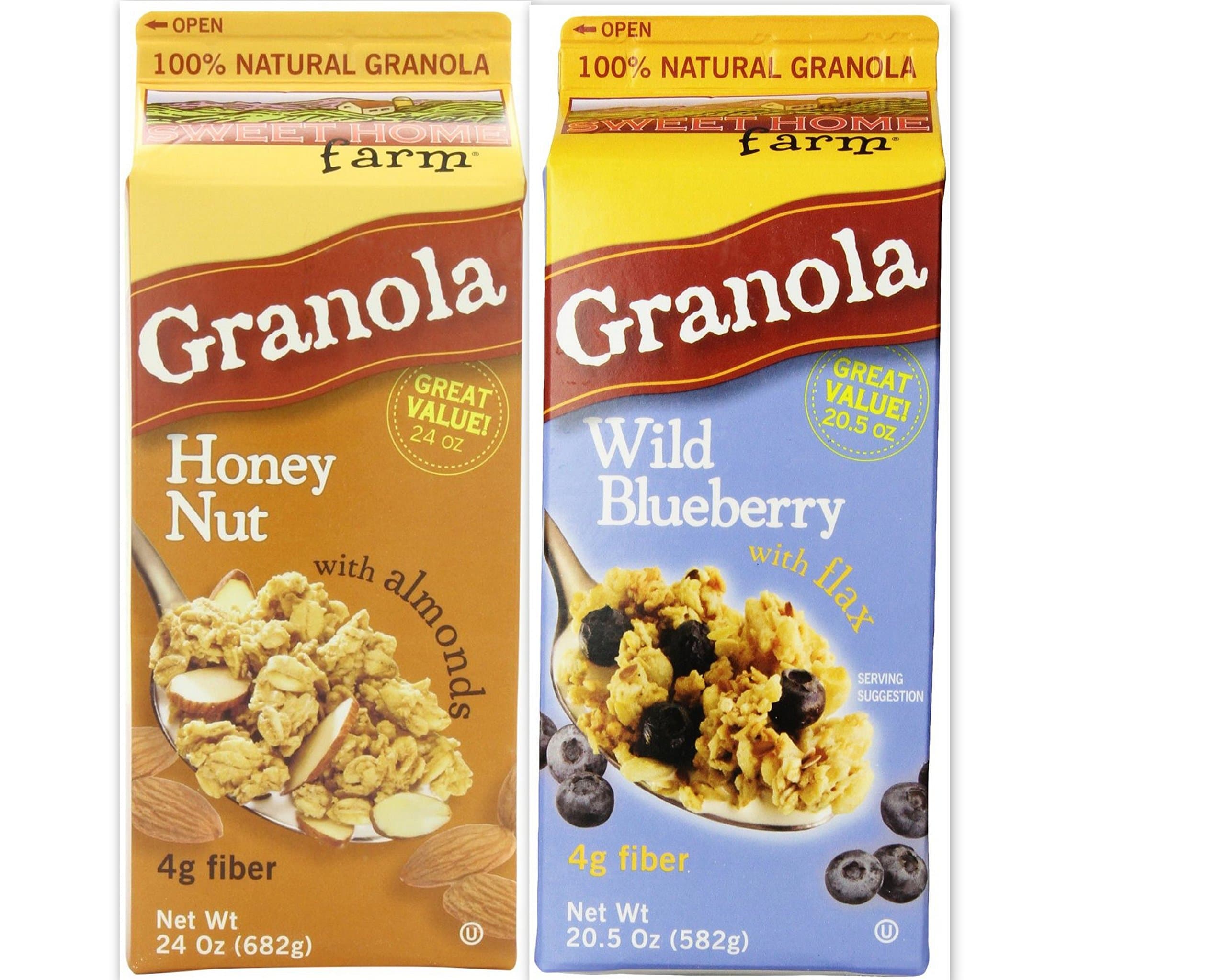 Sweet Home Farm Granola Cereal Variety Bundle, (Pack of 2) includes 1-Carton, 20.5 oz Wild Blueberry with flax + 1-Carton, 24 oz Honey Nut with almonds