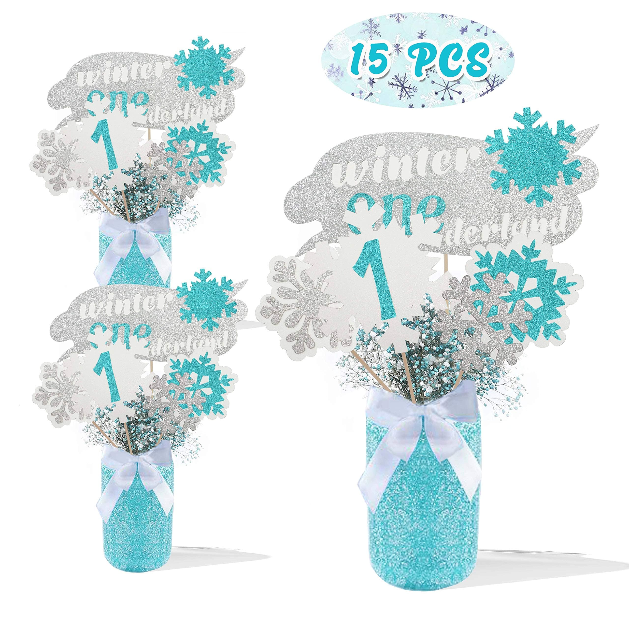 Winter Onederland Centerpieces Blue Snowflakes One Winter Wonderland Table Toppers, Winter First Birthday Party Decorations for Frozen Birthday Party Little Snowflake Baby Shower