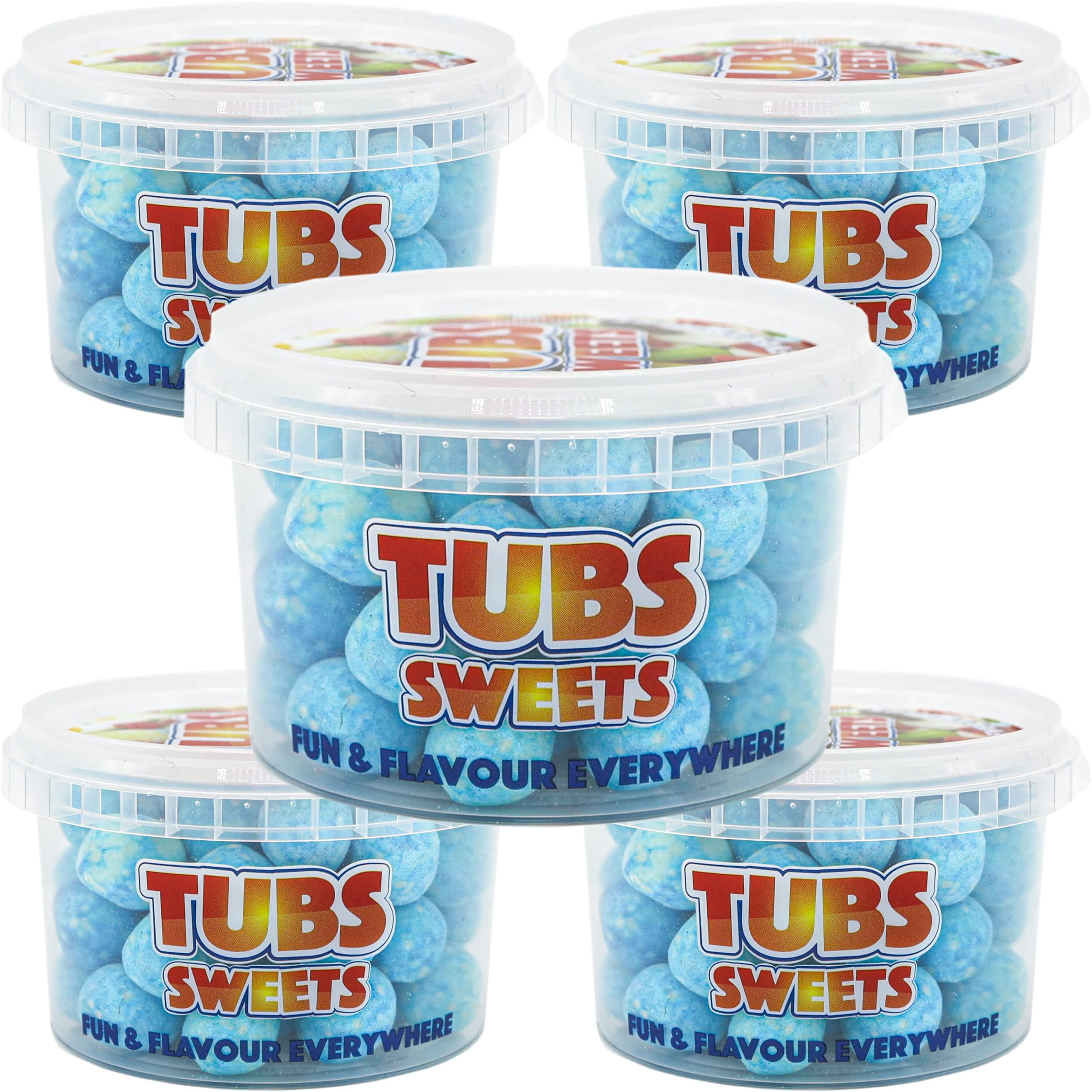 Tubs Sweets Blue Raspberry Bon Bons Sweets Tub - Fruity, Chewy Toffee-Based Sweets the Perfect Size for Handbag, Glove Box or Desk Drawer - 5 x 110g Tub of Sweets