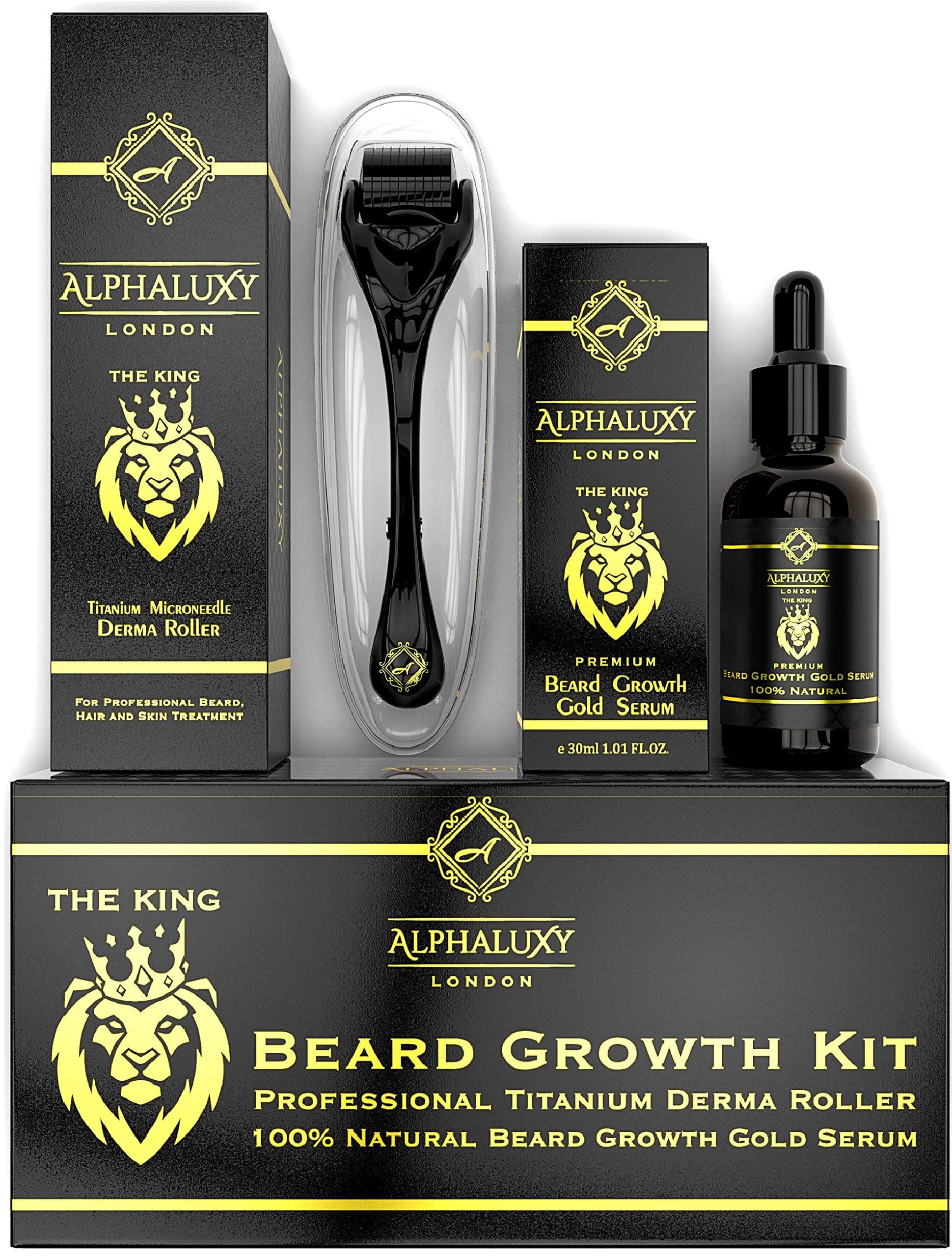 Beard Growth Kit - Derma Roller for Beard Growth 540 Needles + Activator Serum | Microneedle Beard Roller for Men & Organic Beard Oil - Free Grow Beard Guide + Full Warranty
