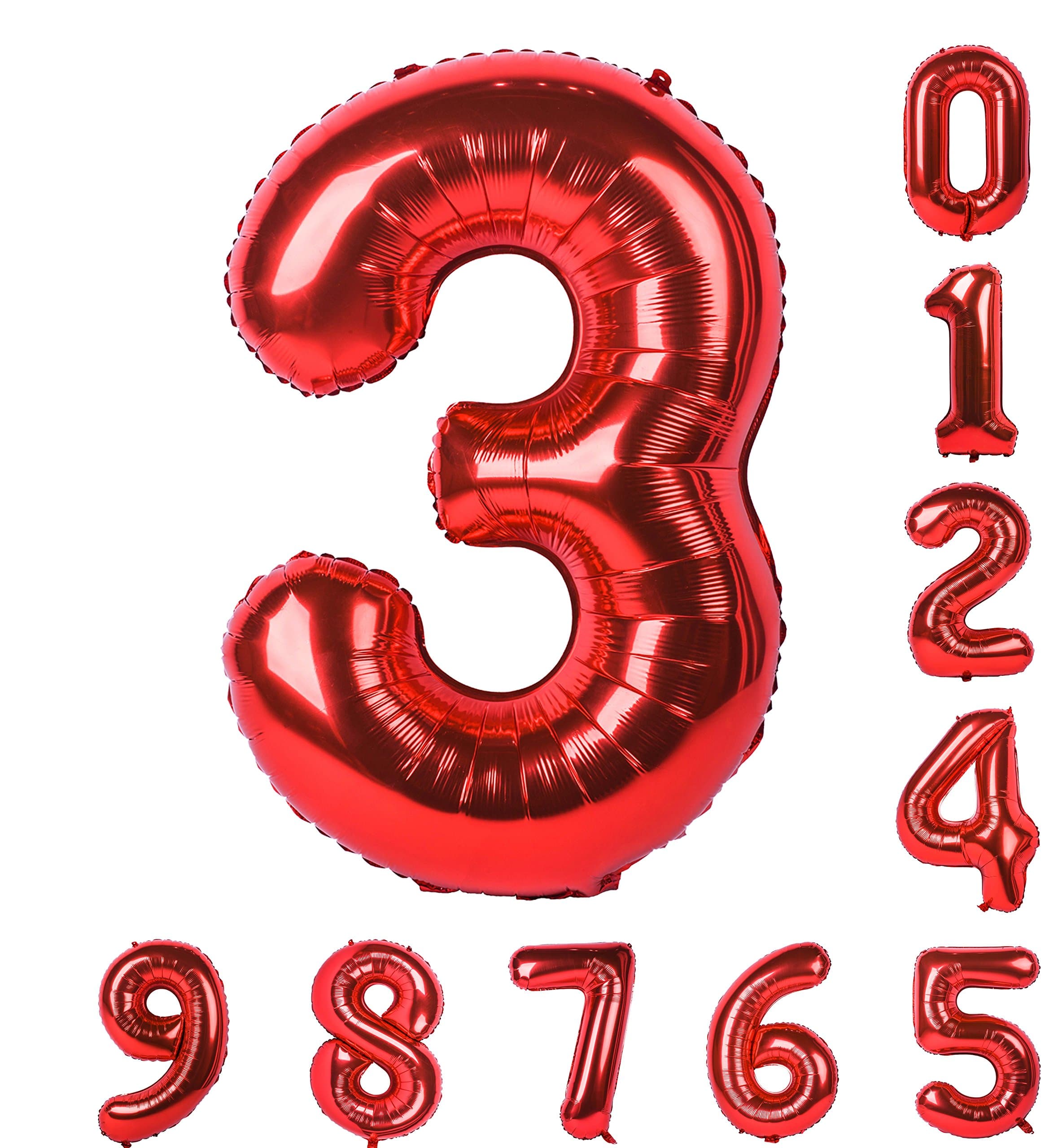 Red Numbers Balloon Birthday Party 40 Inch 0-9(Zero-Nine) Mylar Decorations of Arabic Numerals 3