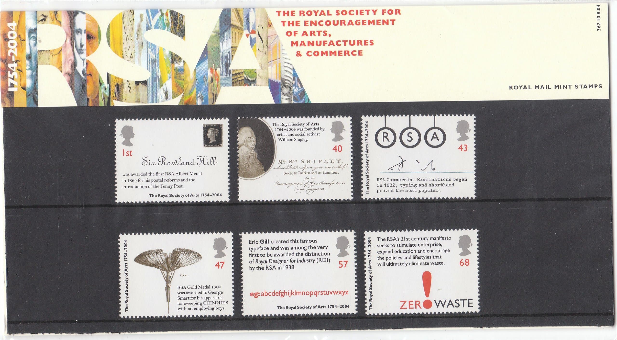 2004 The Royal Society of Arts Royal Mail Stamps Presentation Pack No.362