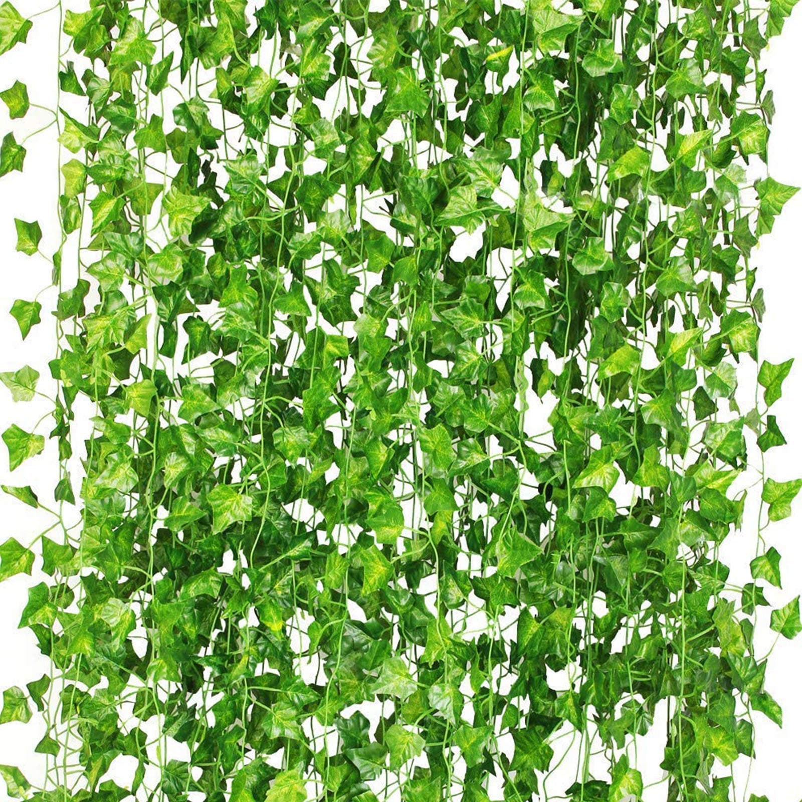 CQURE 12 Pack 84Ft Artificial Ivy Garland,Ivy Garland Fake Vines UV Resistant Green Leaves Fake Plants Hanging Vines for Home Kitchen Wedding Party Garden Wall Room Decor