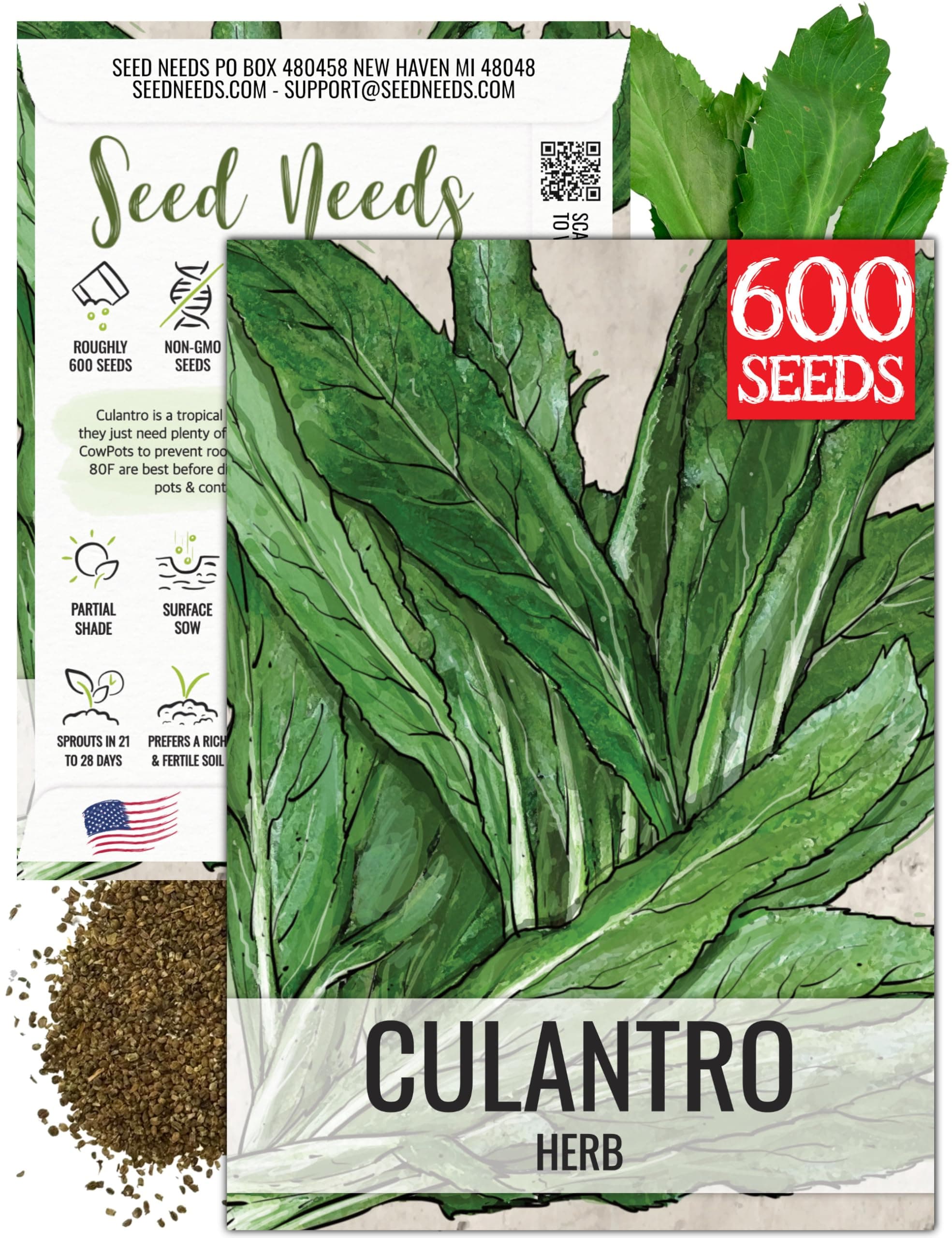 Culantro Seeds for Planting Mexican Coriander - Non-GMO Heirloom & Untreated Culinary/Medicinal Herbs to Grow an Indoor/Outdoor Herb Garden (1 Pack)