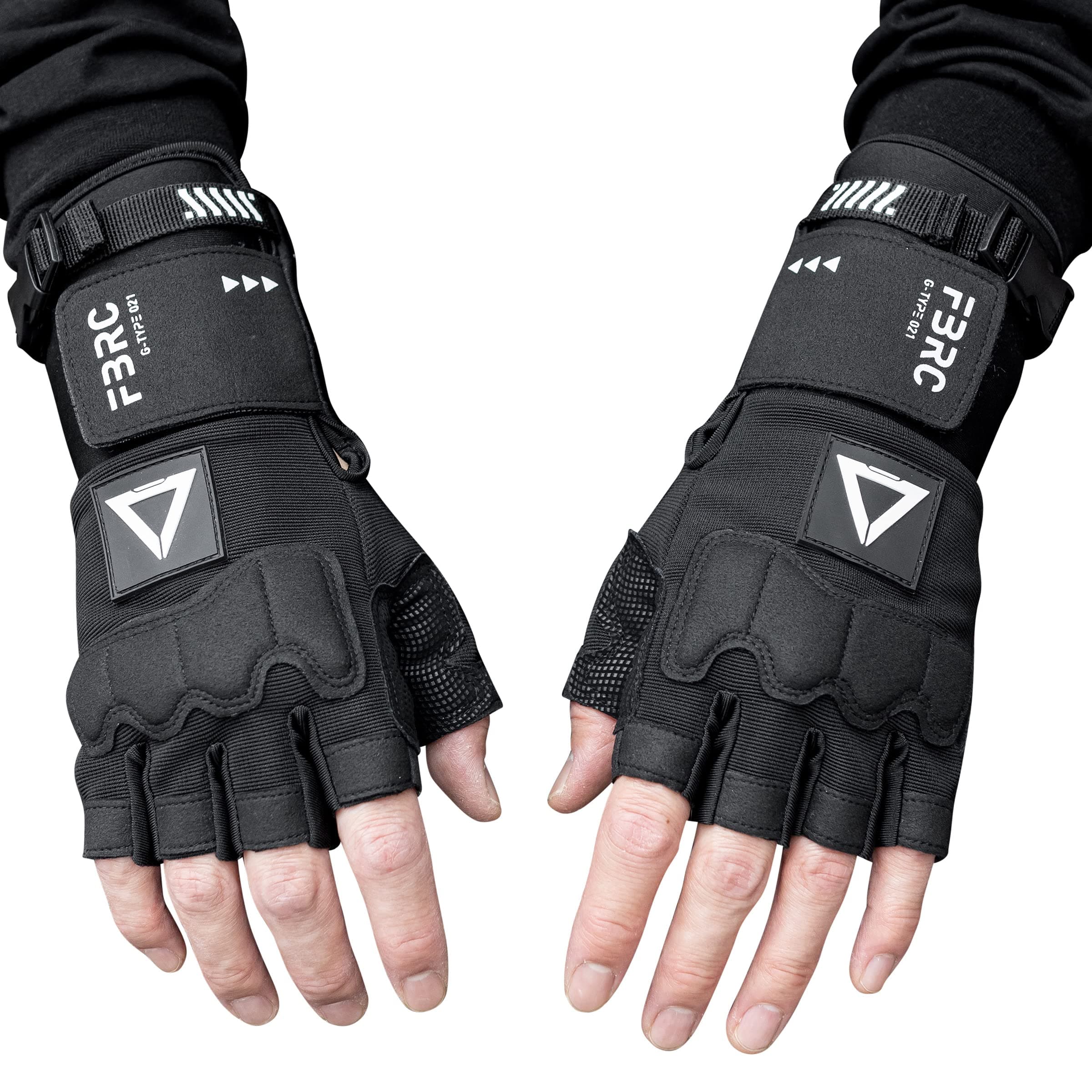 Fabric of the Universe Tactical Fingerless Logo Gloves (Black Gauntlet TR-08, Medium)