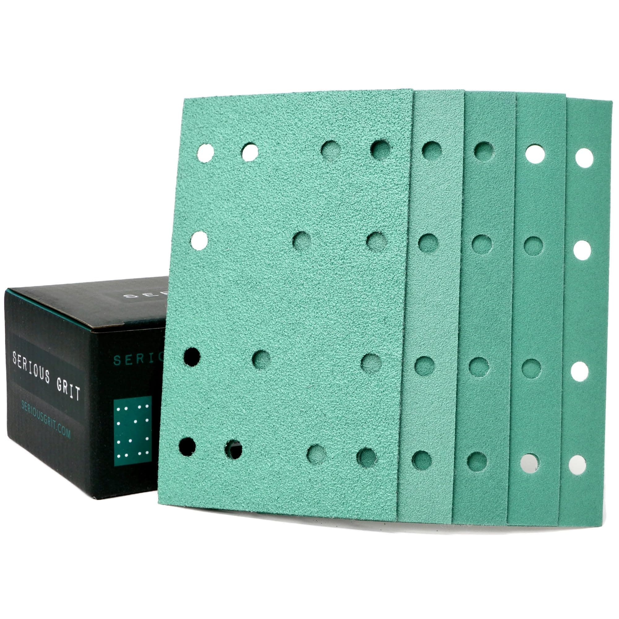 3" x 5" (80mm x 133mm) 14-Hole Sanding Sheet Assortment - 80, 120, 150, 180, 220 Grit (10 of Each) - Fits Festool RTS 400 & Mirka Deos 353 - Hook & Loop Sandpaper - 50 Pack Box