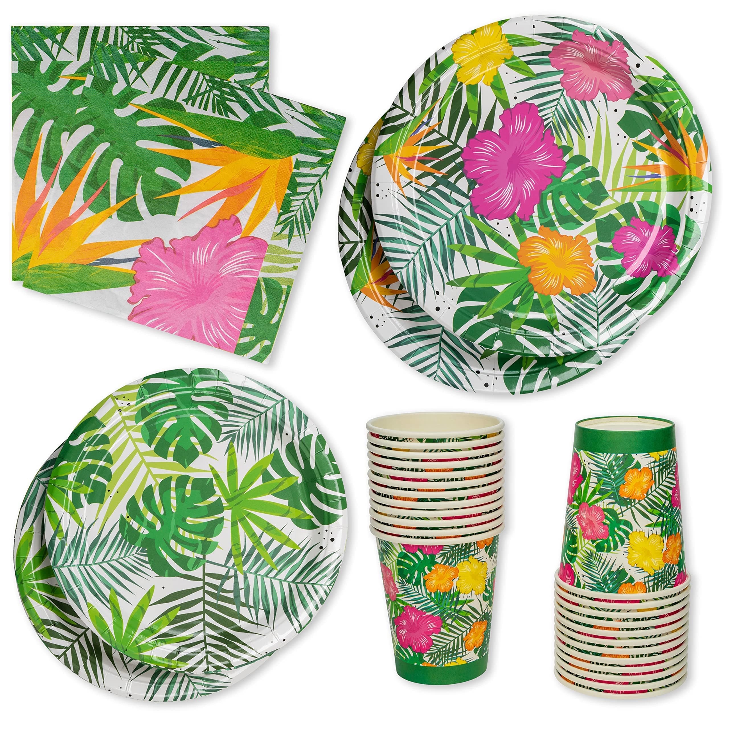Royal Bluebonnet Luau Plates and Napkins - Set of 24 Tropical Party Supplies, Hawaiian Party Decorations, Disposable Tropical Plates for Hibiscus Luau Birthday, Hawaiian Floral Paper Products
