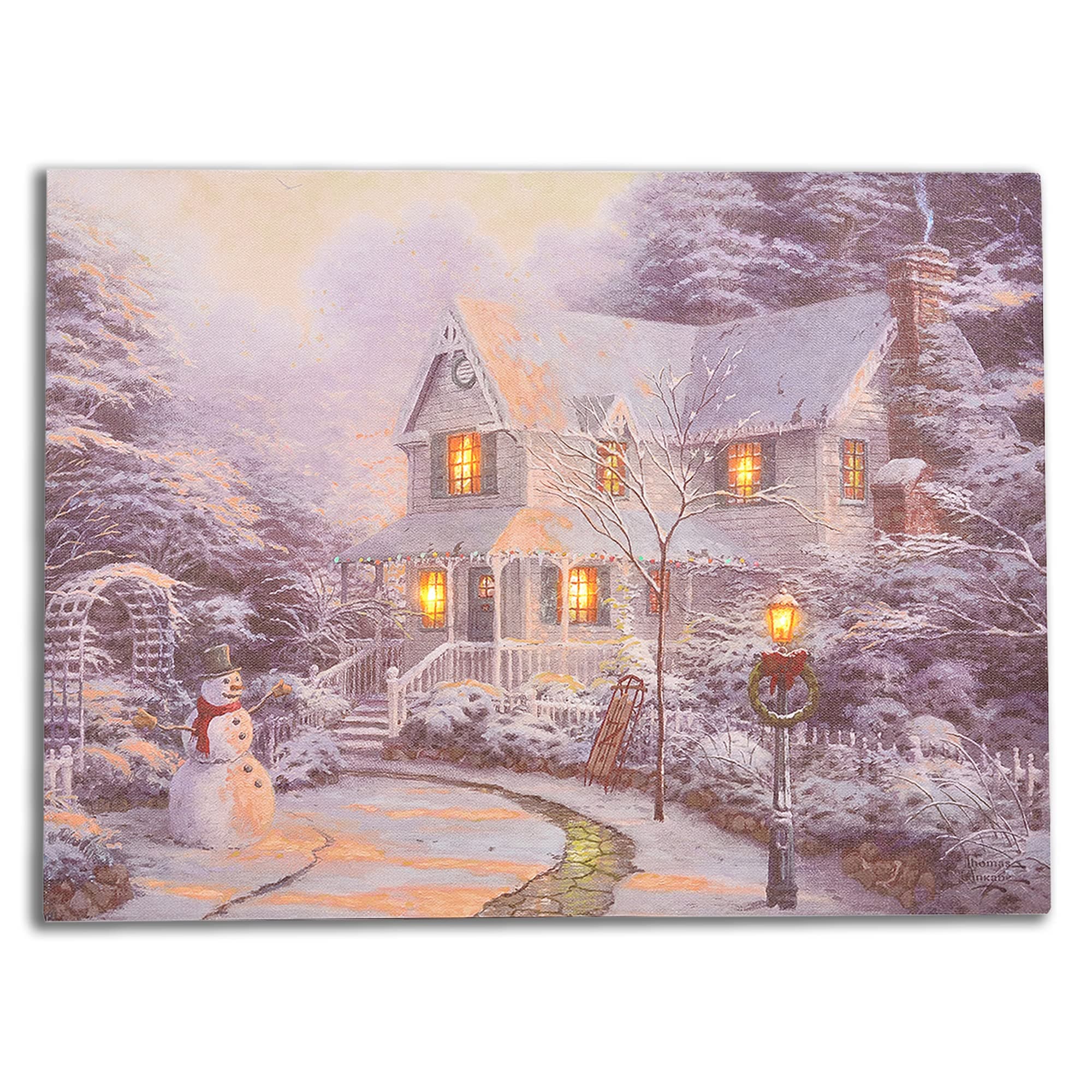 Mark Feldstein & AssociatesThomas Kinkade Night Before Winter White 16 x 12 Canvas Holiday LED Sign