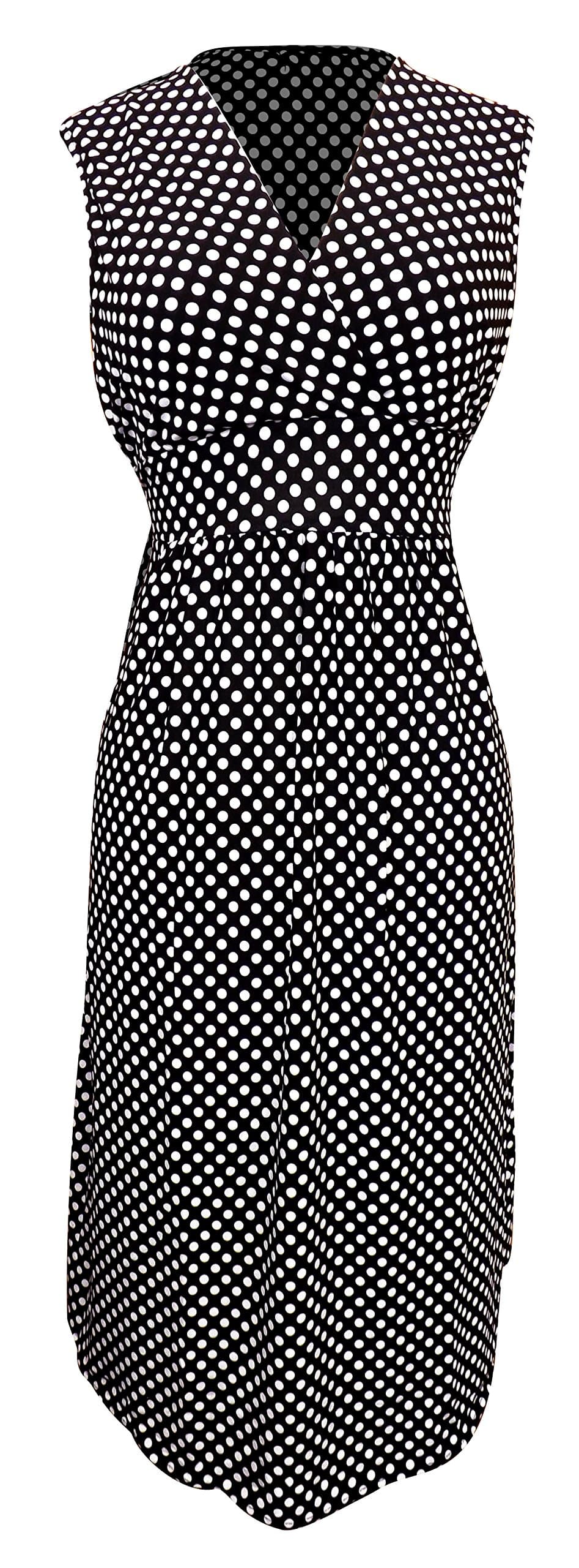 Peach Couture Classic Chic Sleeveless Surplice Knit Adjustable Waist Polka Dot Dress