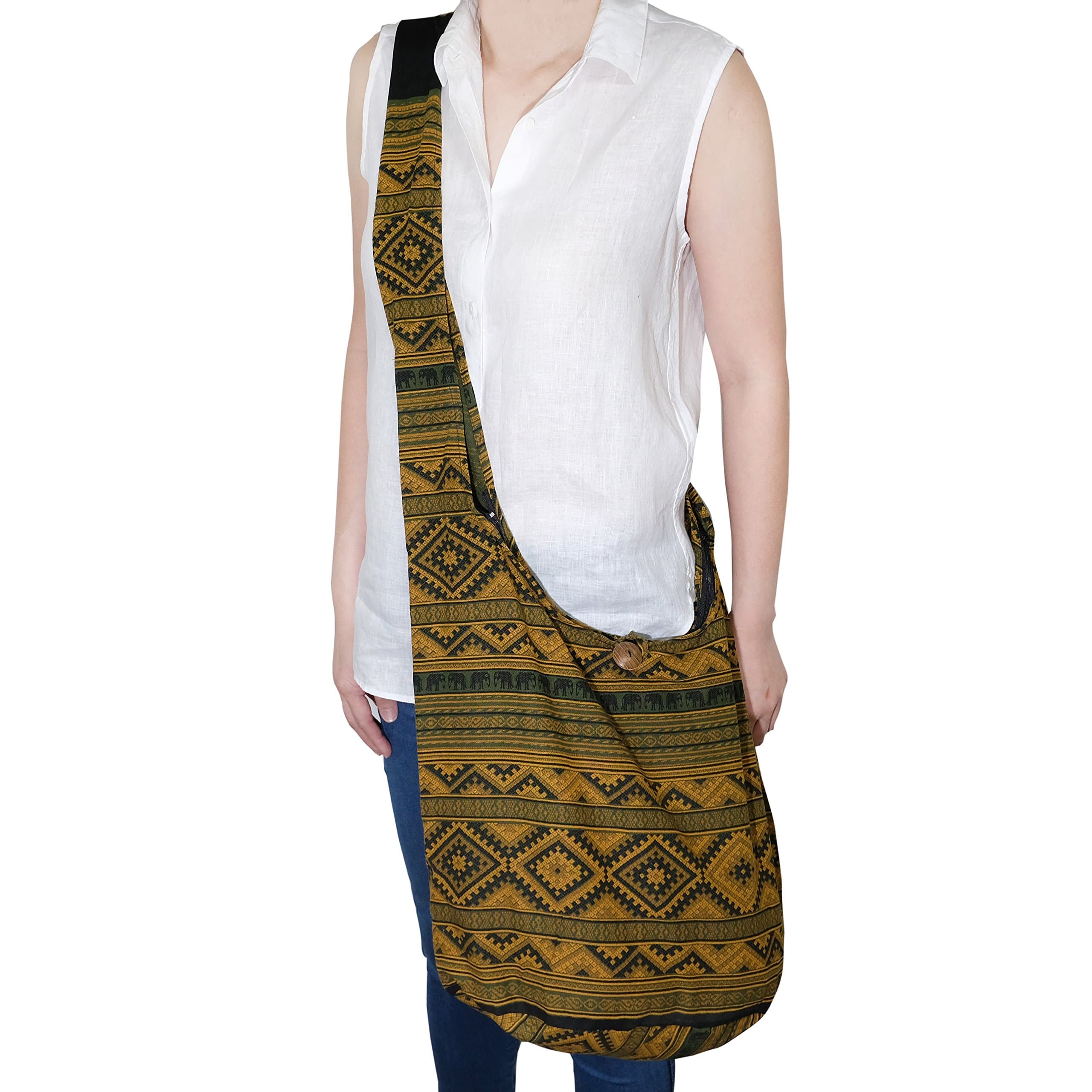 Tonka Elephant Square Hippie Hob Bag Purse Crossbody bags Shoulder Bags Messenger Bags (Green Black)