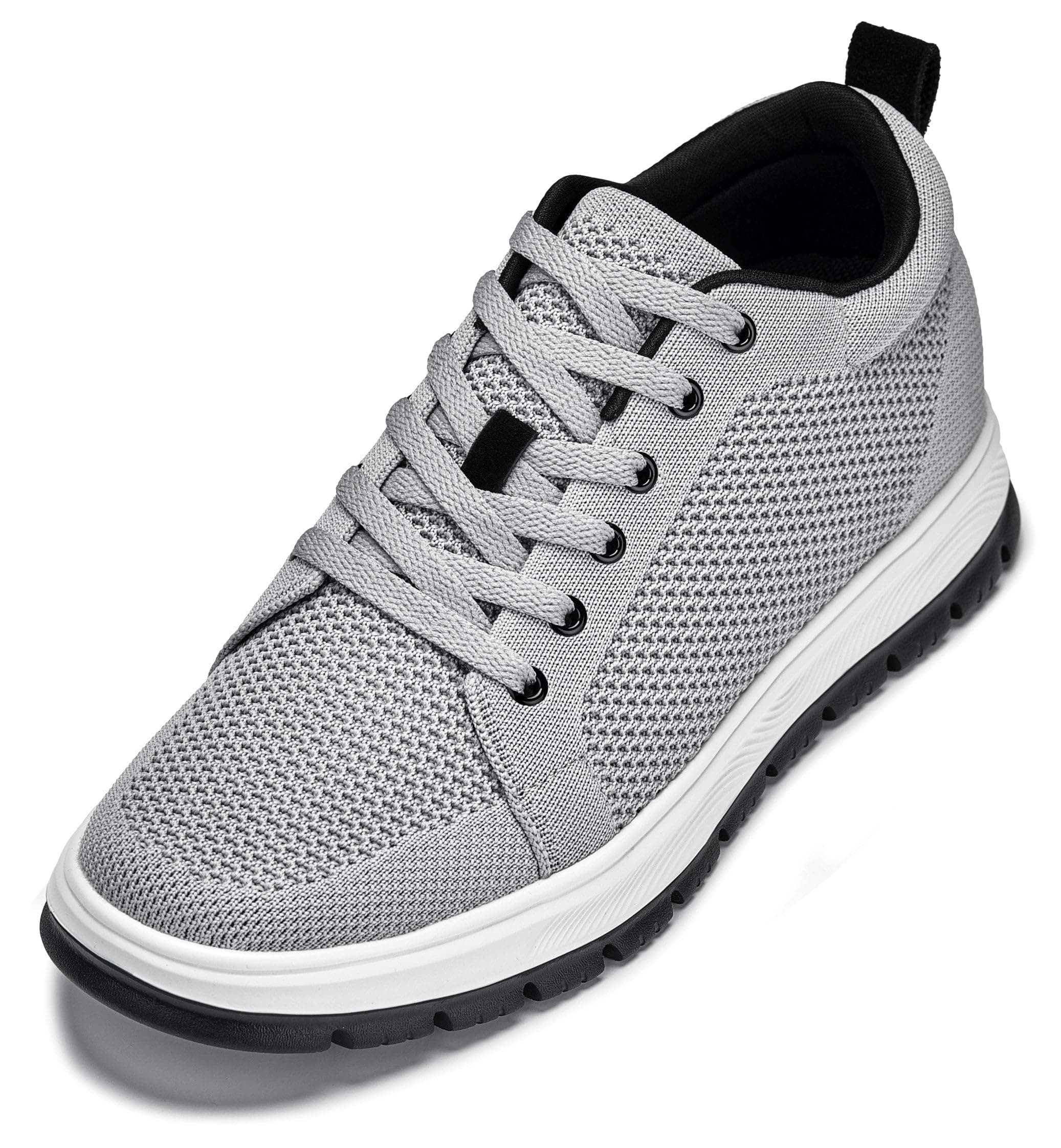CALTO Men's Invisible Height Increasing Elevator Casual Shoes - Pewter Grey/White & Black Sole Light-Weight Lace-up Knitted Casual Sporty Sneakers - 2.4 Inches Taller - X2324 - Size 8 D(M) US