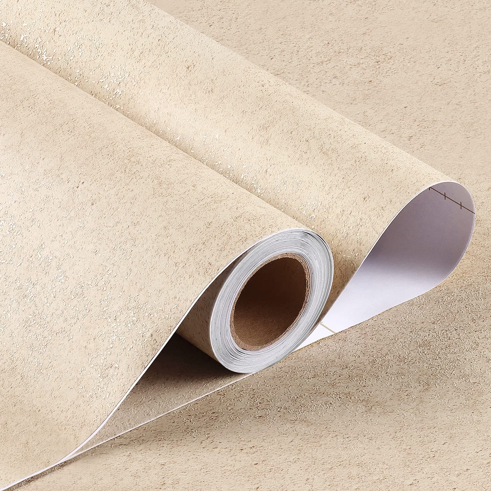 Stickyart Sandy Beige Peel and Stick Concrete Wallpaper Textured Self Adhesive Limestone Vinyl Wallpaper for Cabinets Removable Waterproof Concrete Contact Paper for Kitchen Countertop 15.8"x78.7"