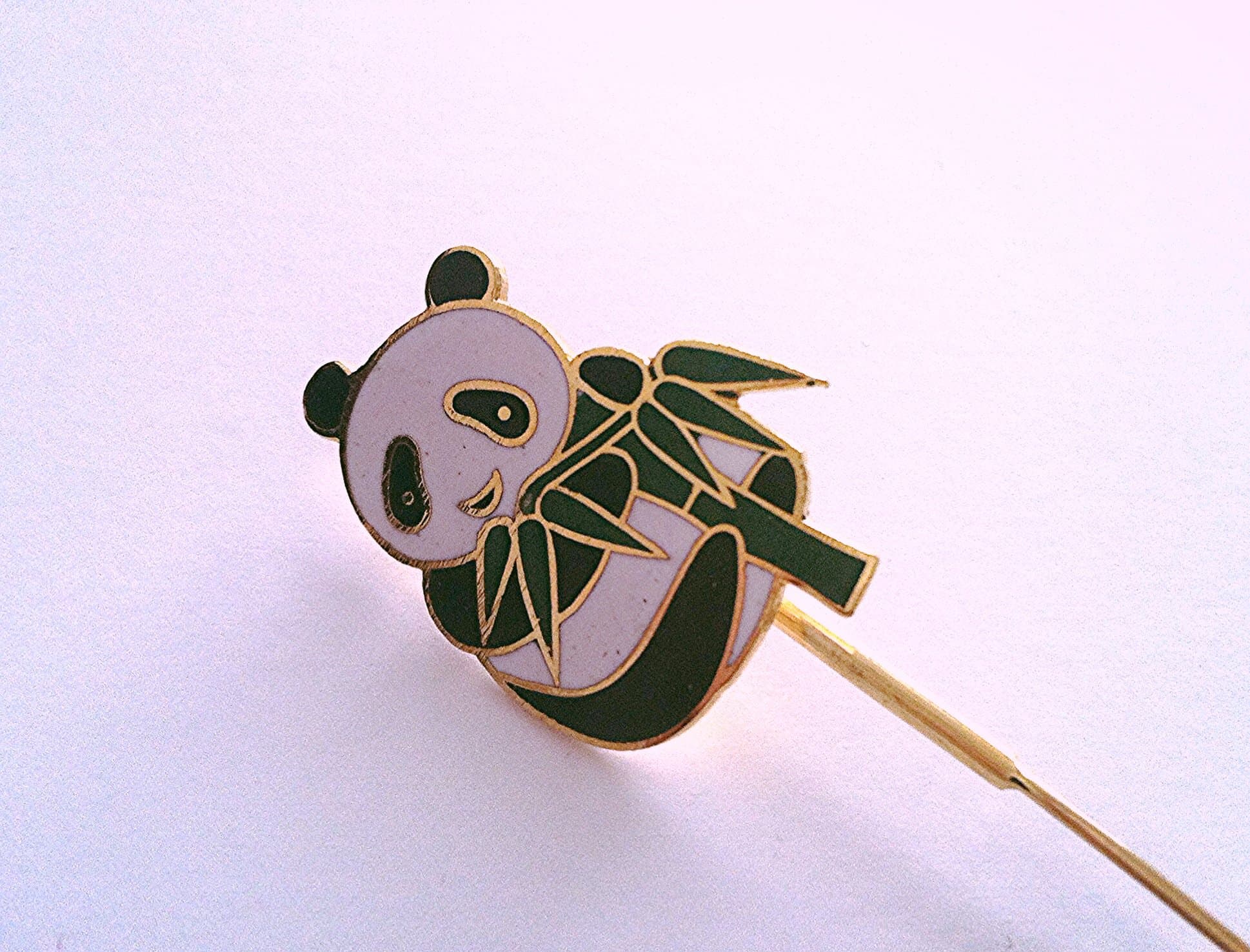 Traditional Chinese handmade Cloisonne Bookmark Book Mark Panda and bamboo design Hook style Gold tone-Ship from IL, USA