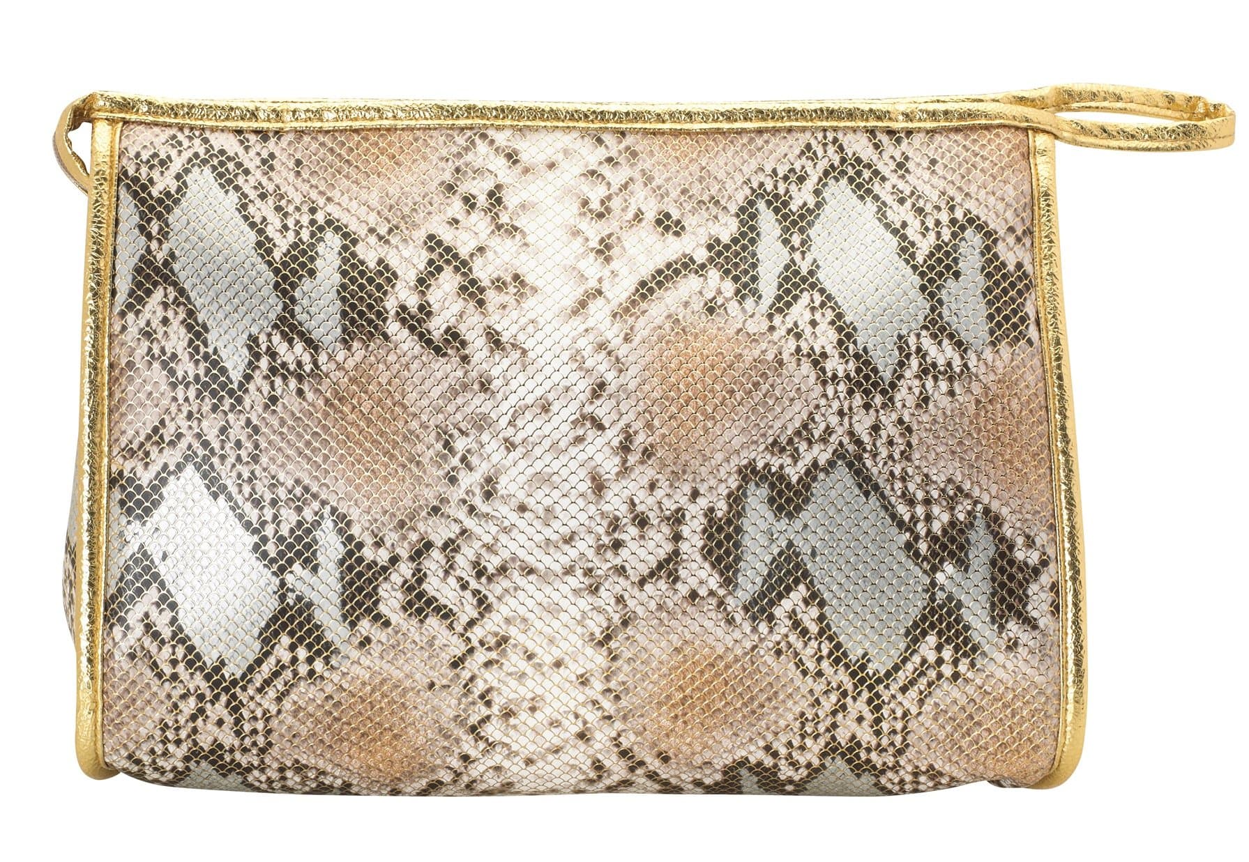 Danielle Enterprises Large Zip Top Cosmetic Bag, Snake Skin Gold