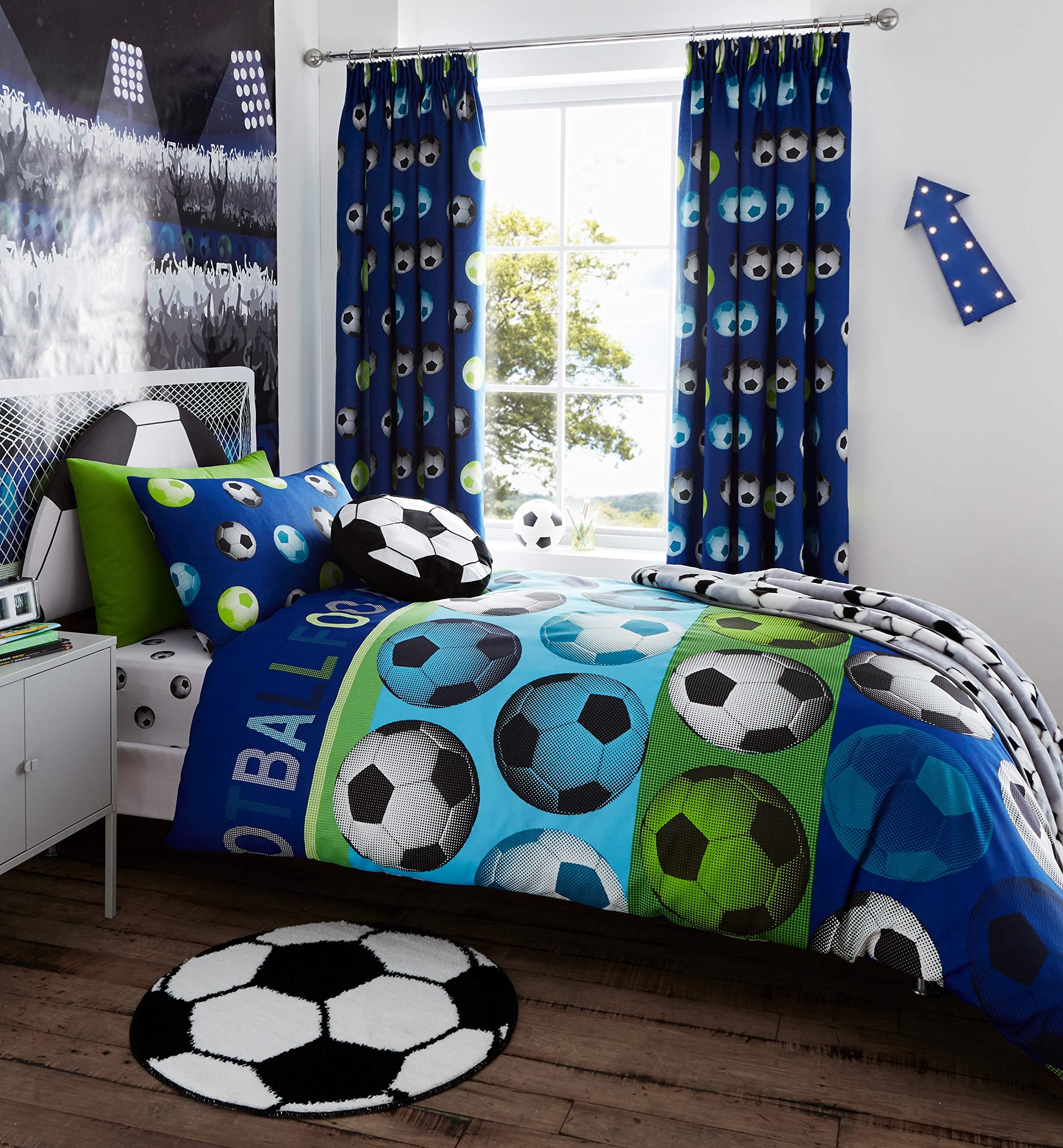 Football Reversible Single Duvet Cover Set with Pillowcase Blue