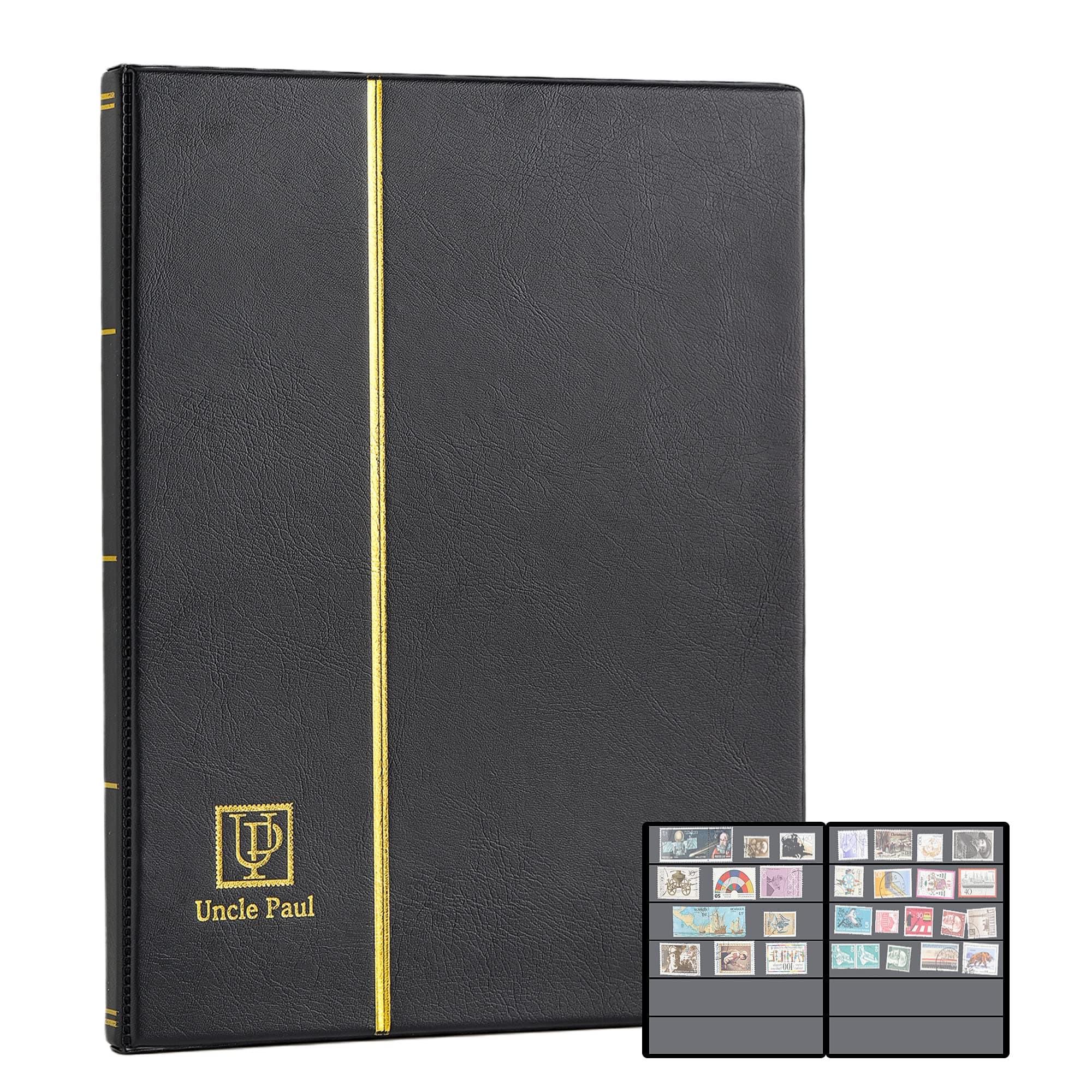 Stamp Albums 120 Pockets - Stockbooks with 40x197mm Sleeves, 10 Double Sided Black Page with Leatherette Padded Black Cover, Collection Storage Folder for Paper Money Postage Stamps AS0106BK
