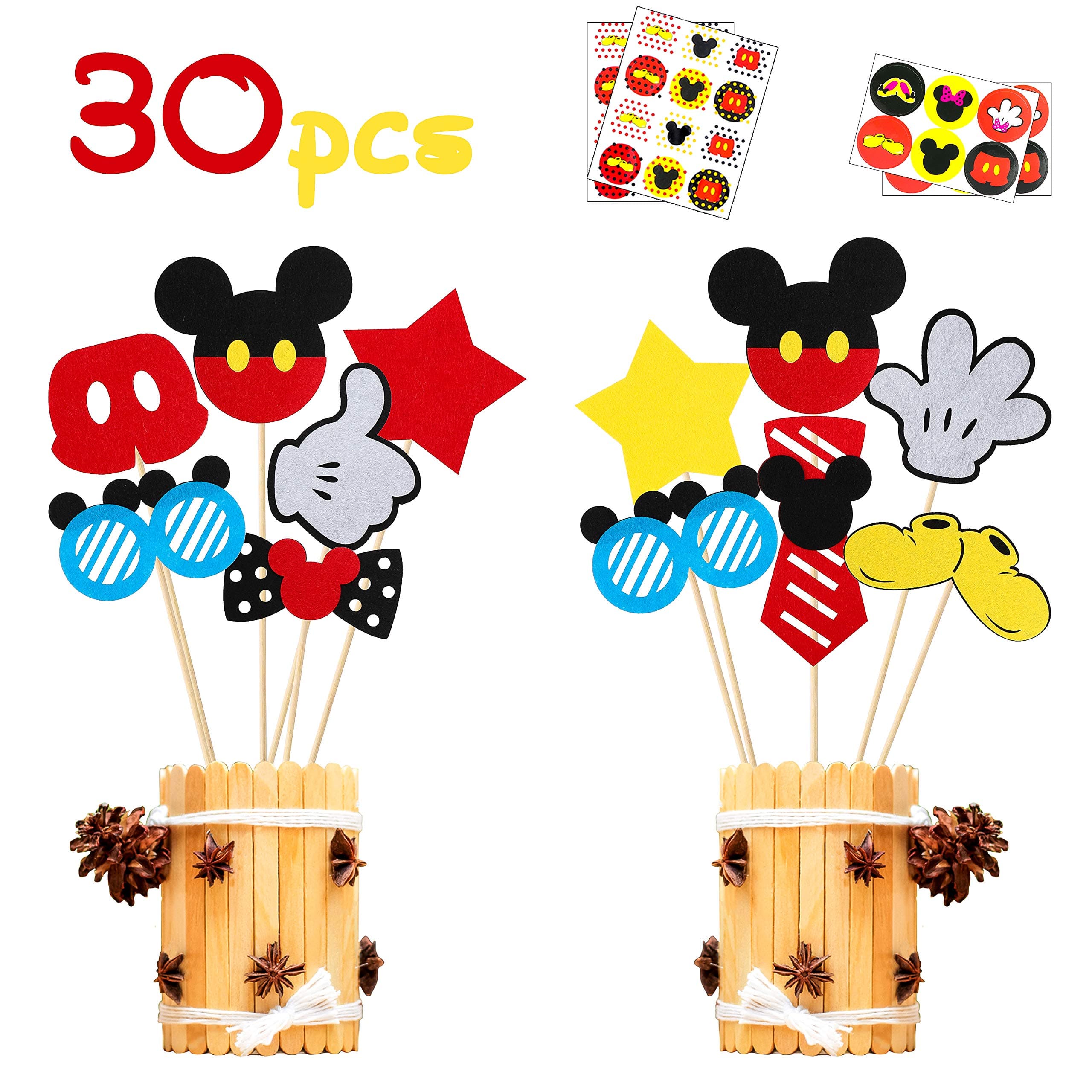 MALLMALL6 30Pcs Mickey Centerpiece Sticks Birthday Party Table Topper Decorations Baby Shower Mickey Party Supplies Room Decor Party Favors Costumes Pretend Play Photo Booth Props for Kids