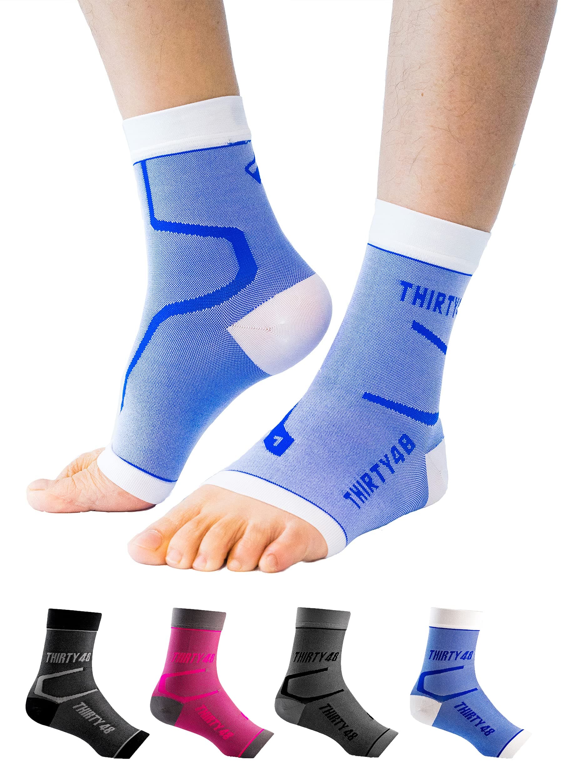 Thirty48 Plantar Fasciitis Compression Socks(1 or 2 Pairs), 20-30 mmHg Foot Compression Sleeves for Ankle/Heel Support, Increase Blood Circulation, Relieve Arch Pain, Reduce Foot Swelling