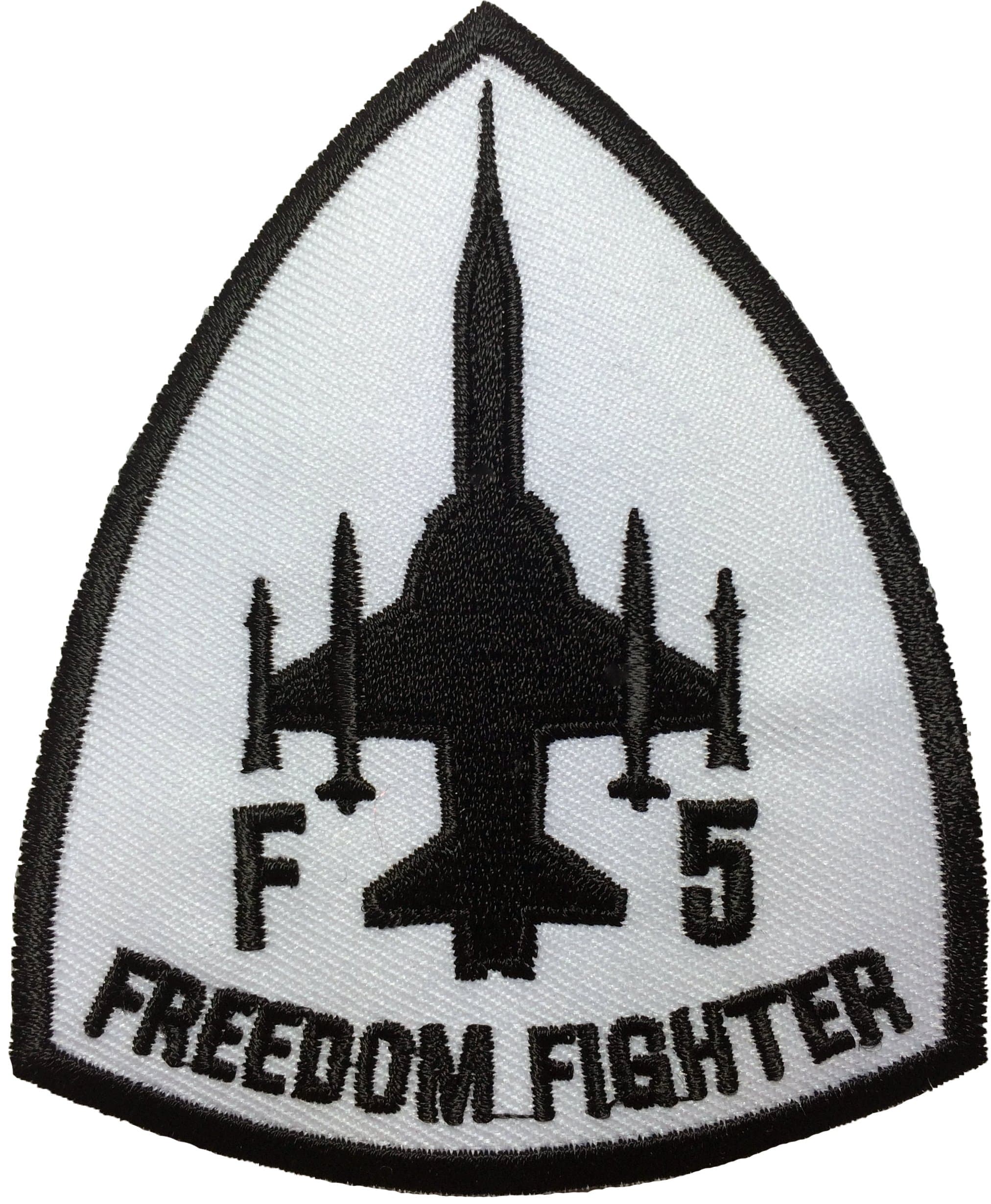 F5 fighter freedom (white)Pilot Military Band Logo Jacket Vest shirt hat blanket backpack T shirt Patches Embroidered Appliques Symbol Badge Cloth Sign Costume Gift 7.5 x 9cm