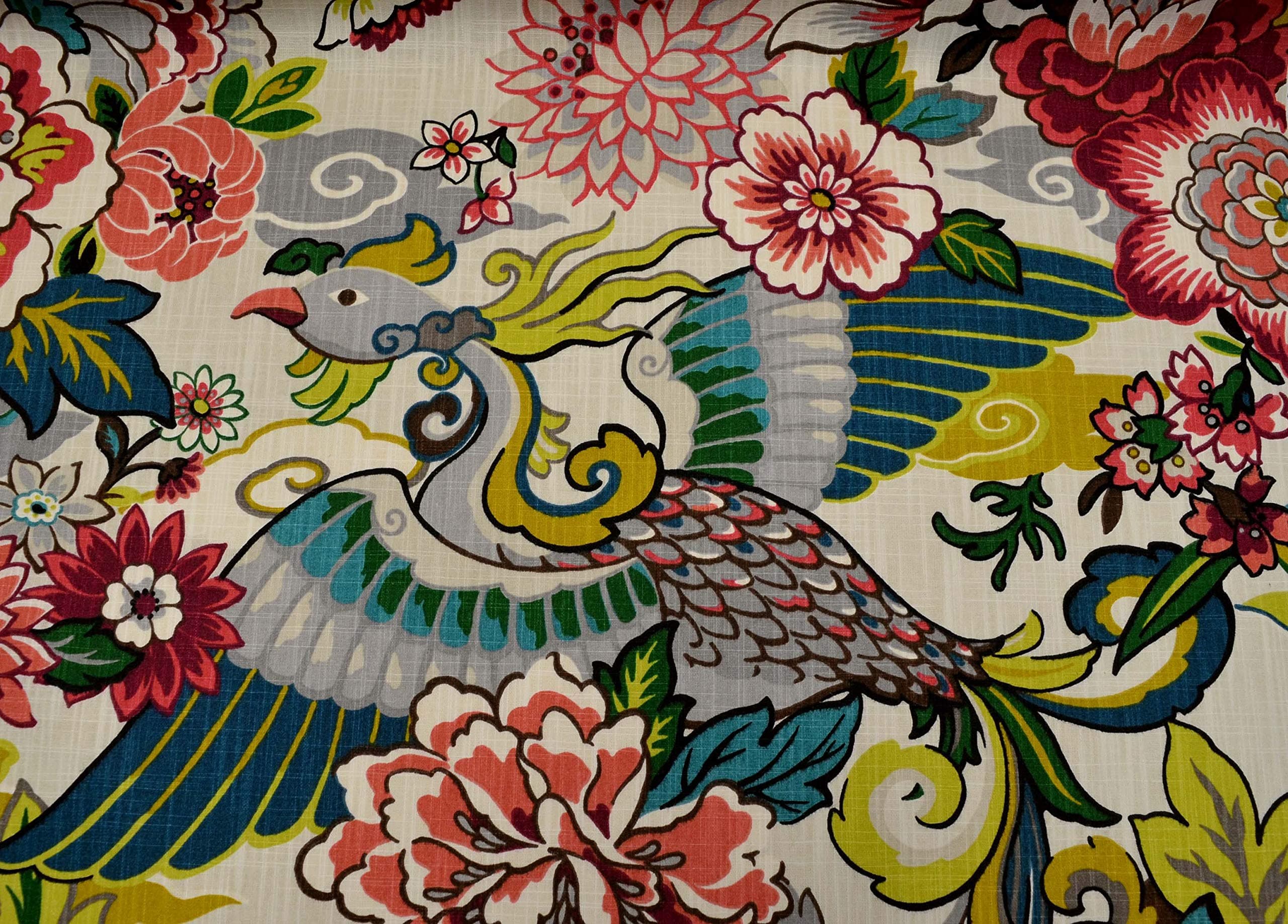 Lushan Garden Whimsical Large Floral Bird Print P Kaufmann Fabric