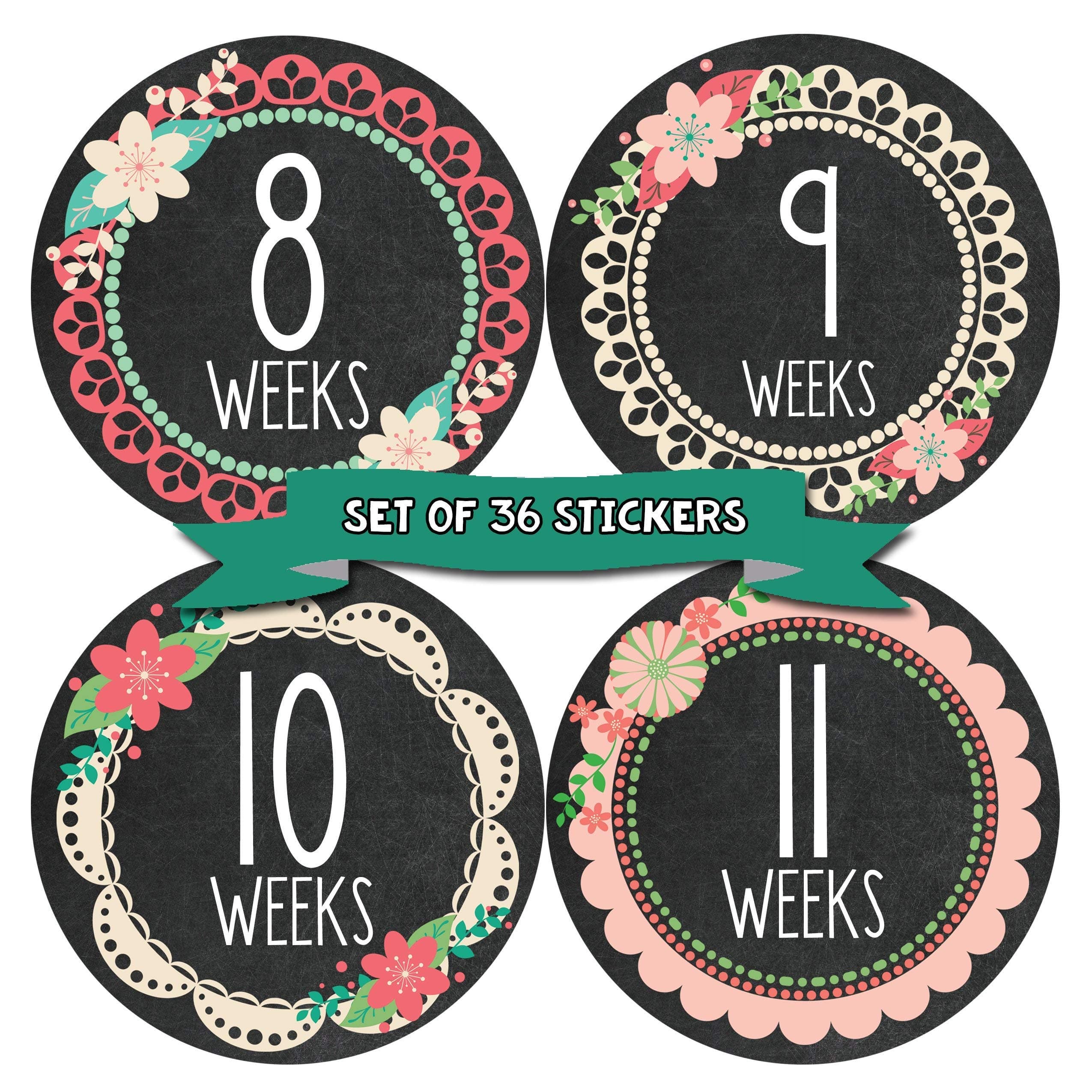 Pregnancy Weekly Belly Growth Stickers - Week to Week Pregnant Expecting Photo Prop - Maternity Keepsake - Baby Bump - Large Set of 36 Weekly Photo Sticker