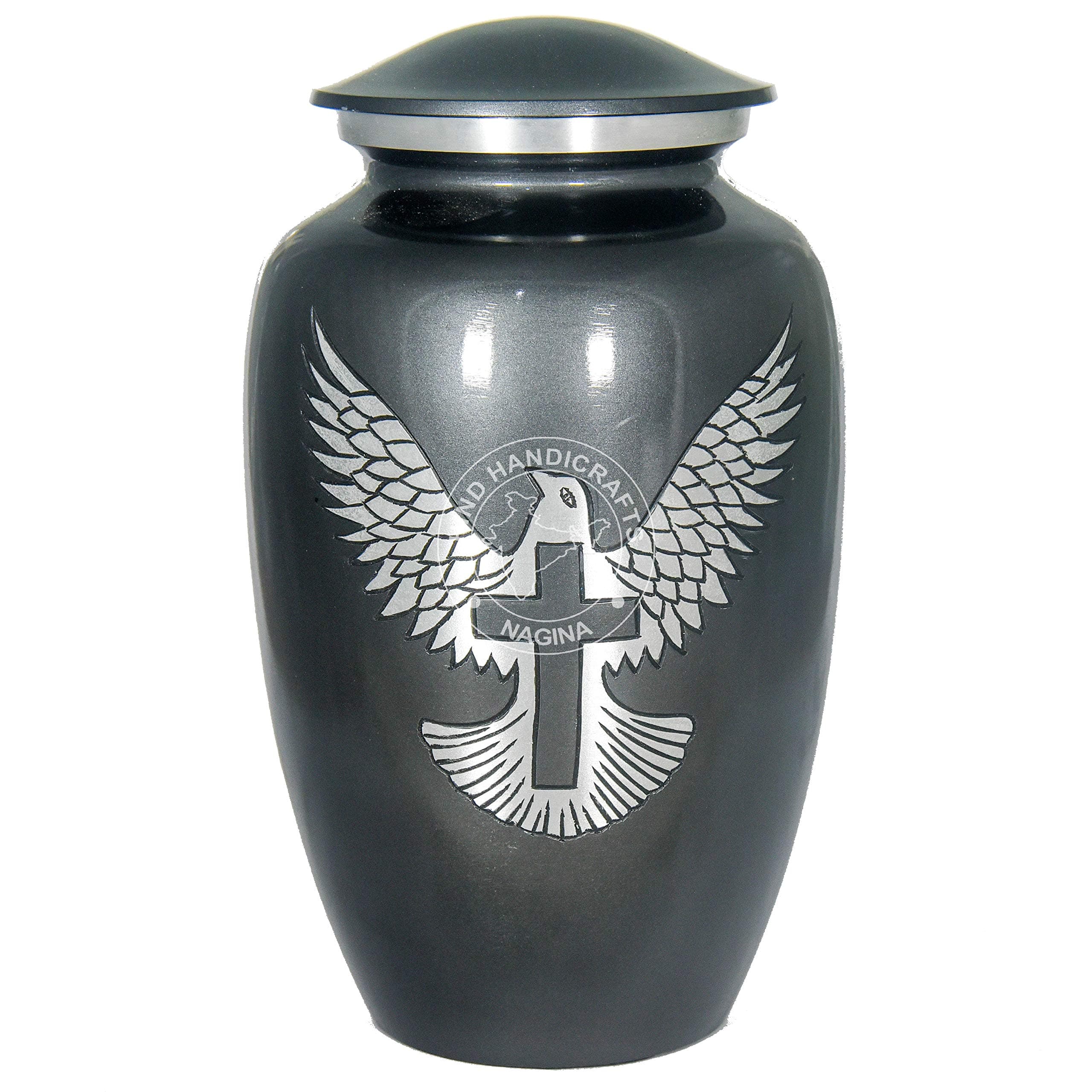 Silver Engraved Cremation Urn for Human Ashes Adult Funeral Urn Handcrafted - Large Burial Urn for Human Ashes -7.5" x 7.5" x 9.5"- 200lbs or 91kg - Bag Included (Matte Black)