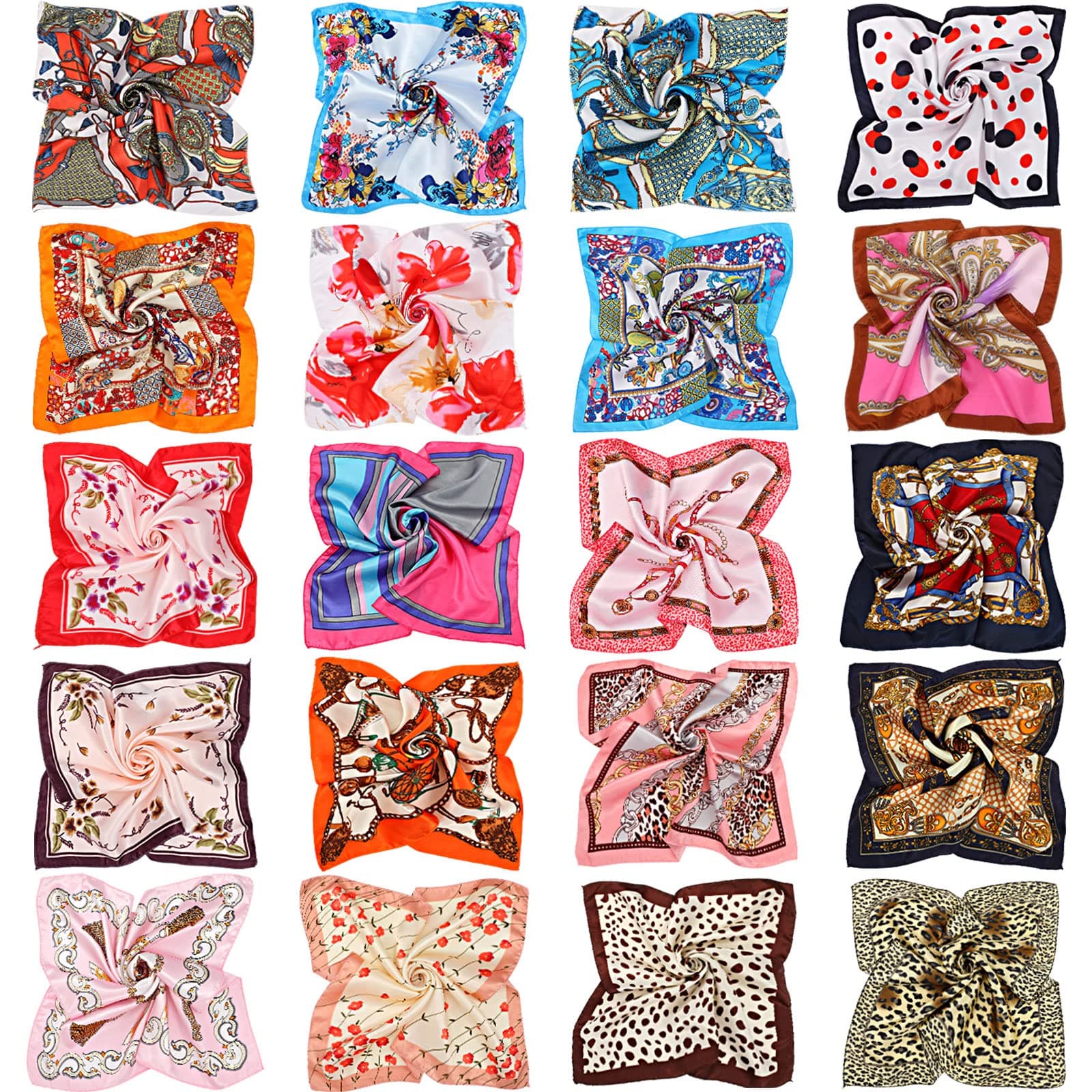 20 Pieces Women Satin Square Scarf Mixed Color Small Silk Neck Scarf for Women Girls Favors, Random Color