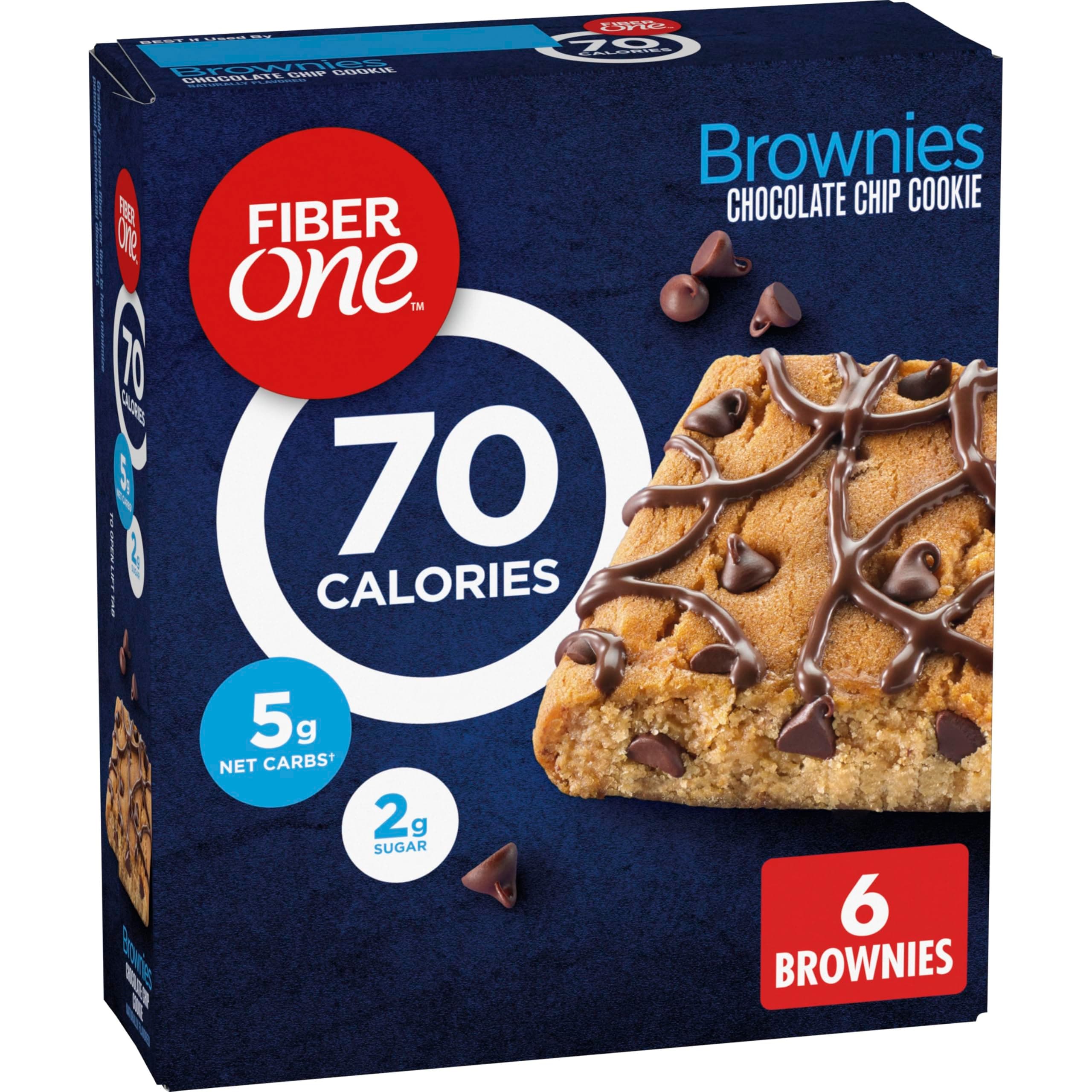 Fiber One 70 Calorie Brownies, Chocolate Chip Cookie, Snack Bars, 6 Bars, 5.34 oz