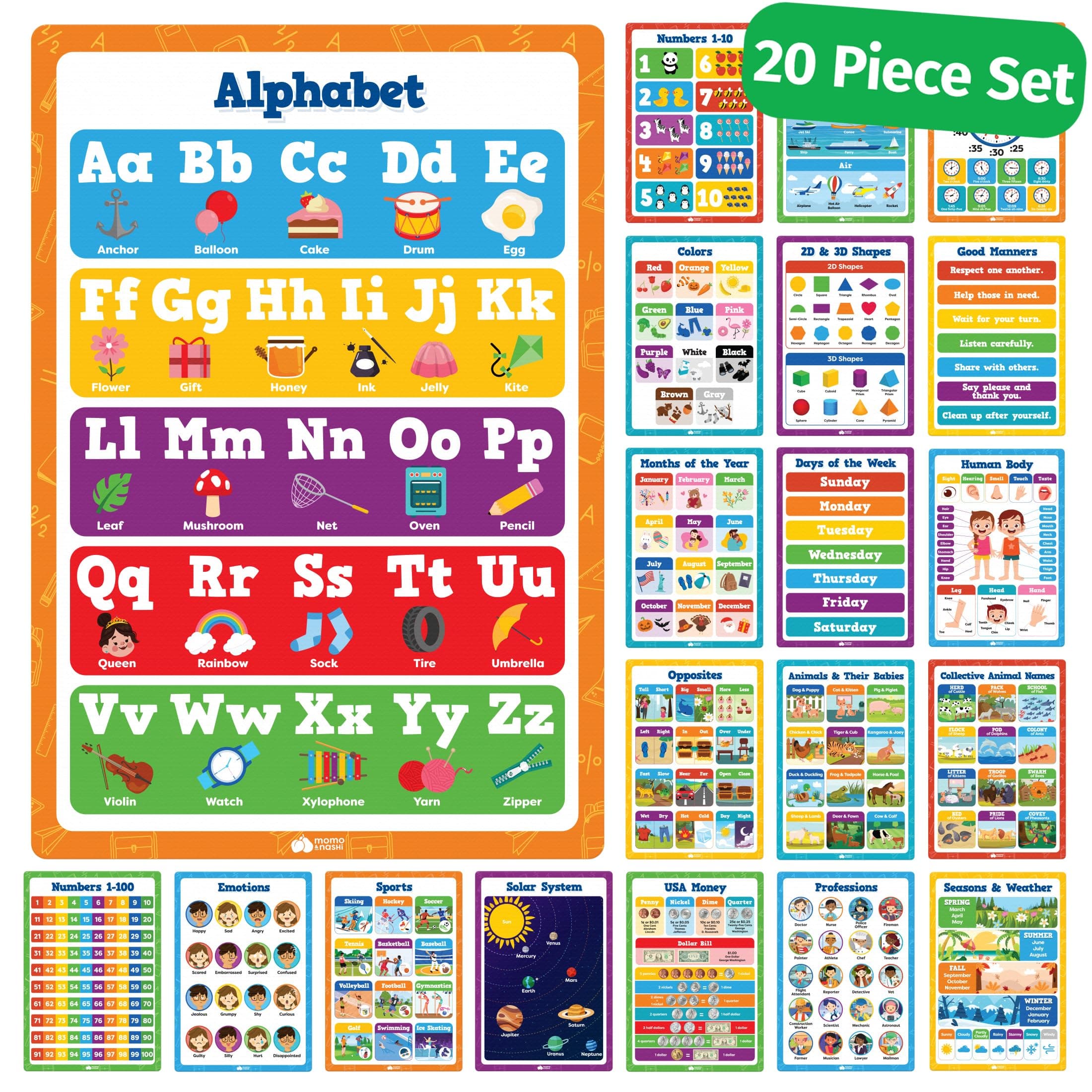 Set of 20 Educational Posters 16x11 inch Classroom Decor Classroom Must Have Supplies Preschool Learning Activities