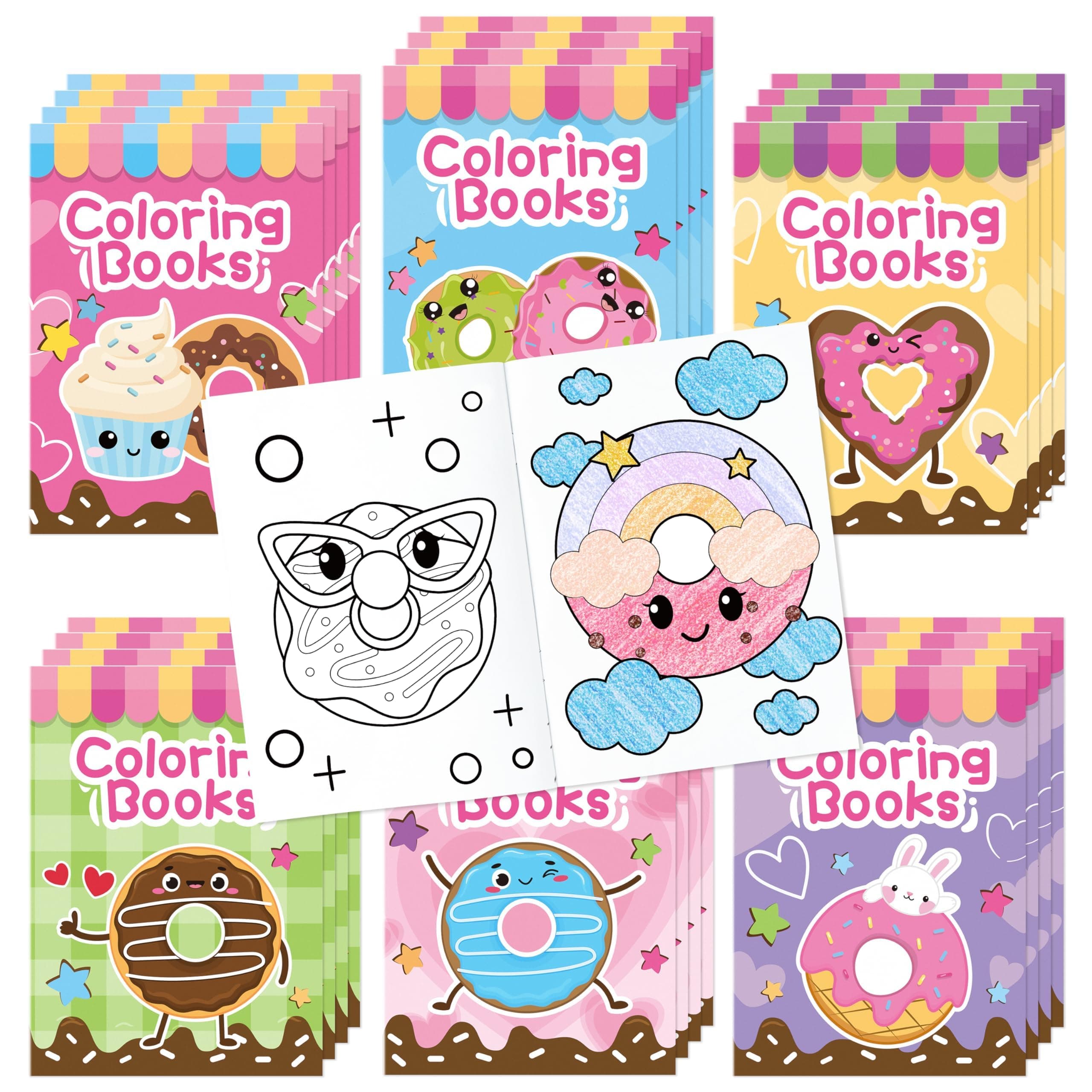 24Pcs Donut Coloring Books for Kids Bulk Cute Mini Coloring Booklet DIY Art Drawing Book with Dessert Doughnut for Toddlers Birthday School Party Favors Goodie Bag Filler