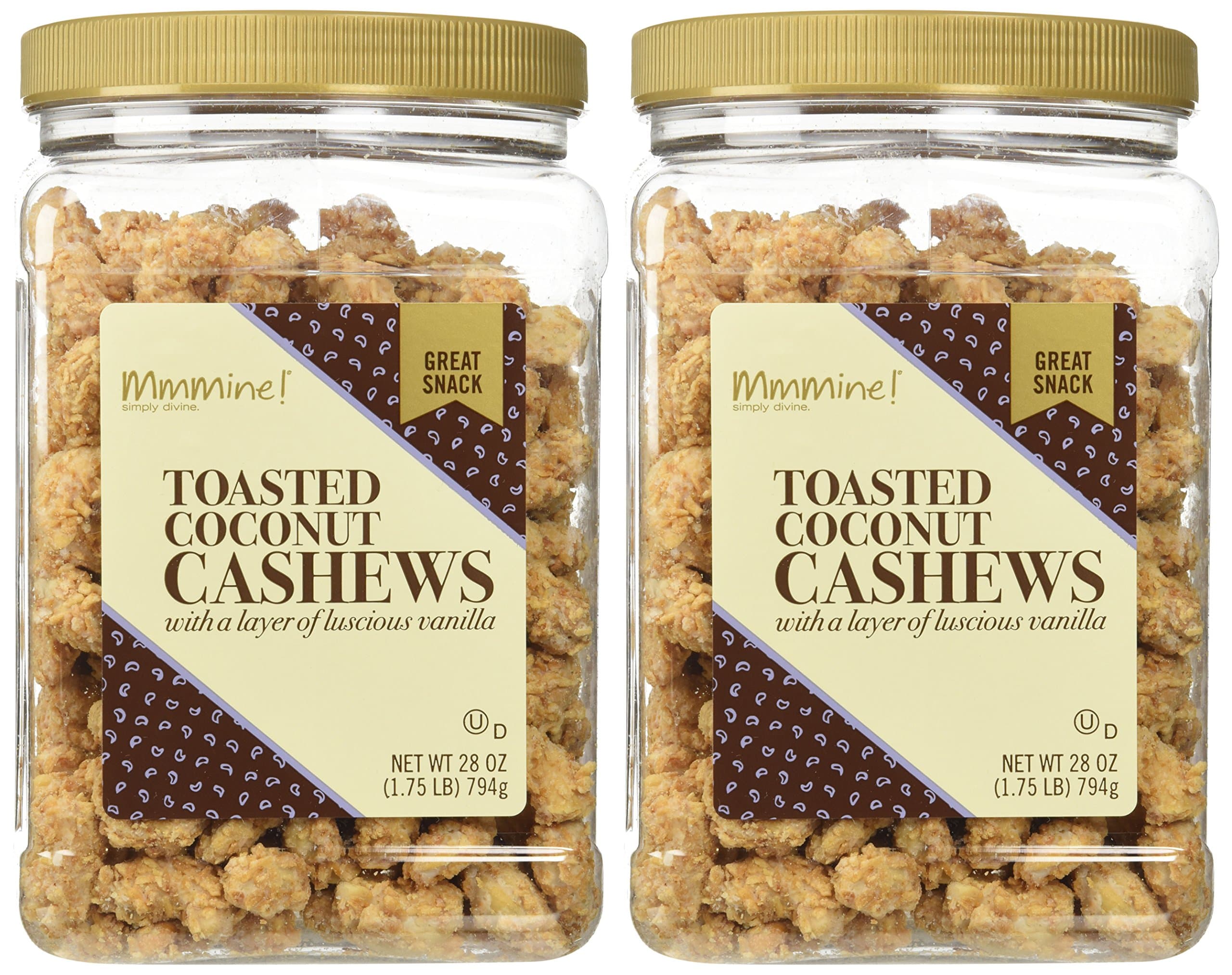 56 ounces Mmmime Toasted Coconut Cashews 2 Fresh Factory sealed 28 oz. Containers