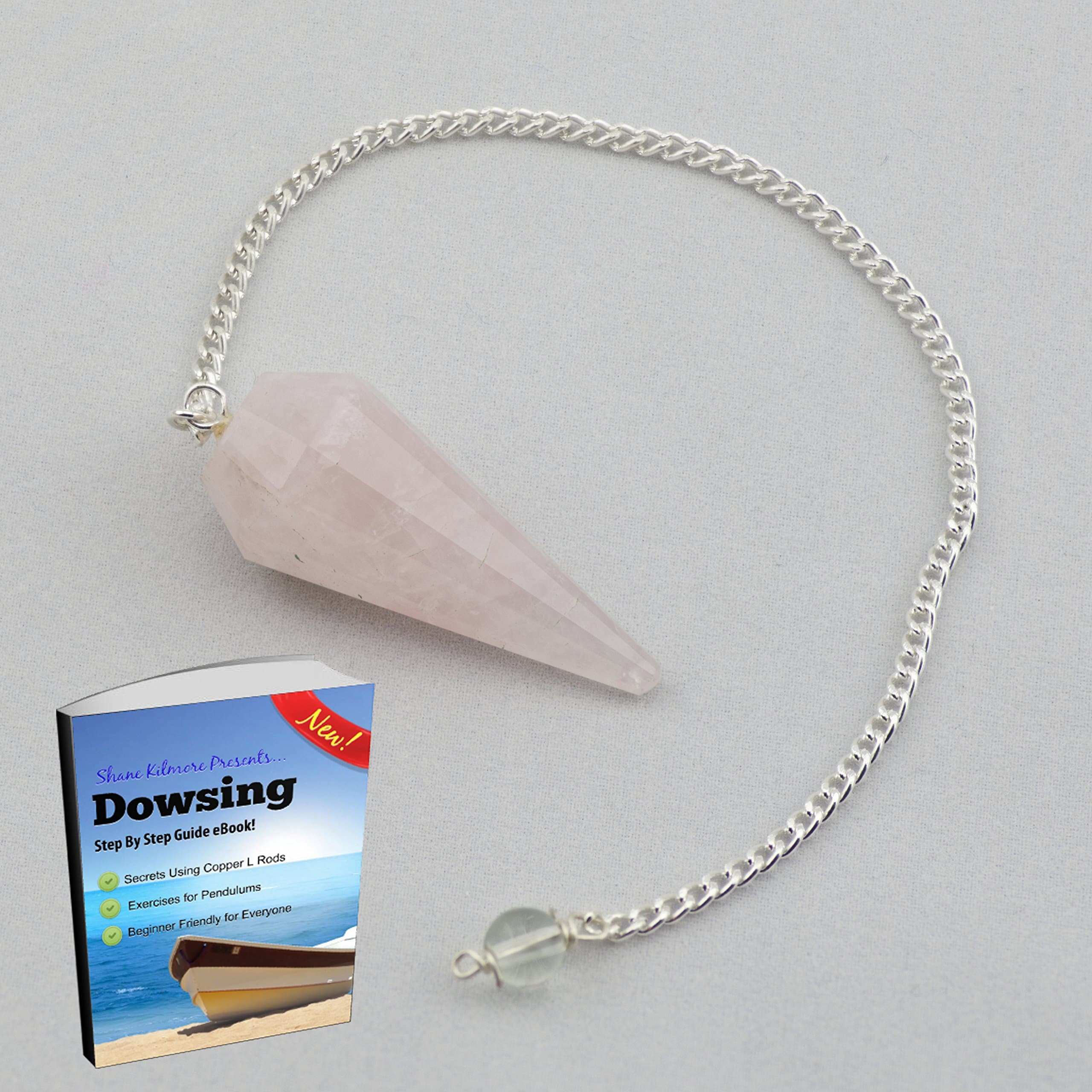CK Crystal Rose Quartz Faceted Dowsing Pendulum Reiki Chakra Pendulum Charm With Free eBook Dowsing Pendulums