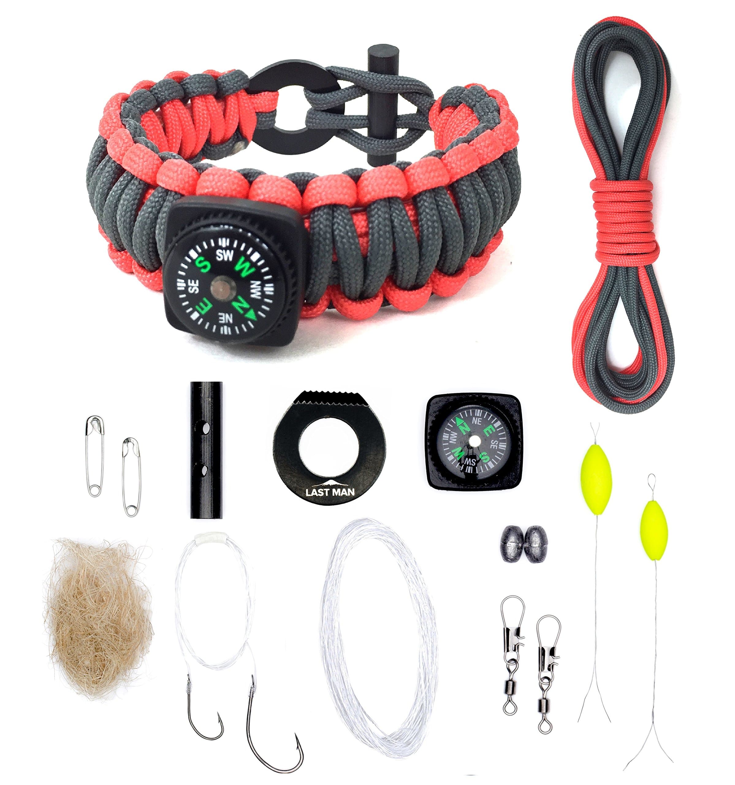 LAST MAN The Ultimate Paracord Survival Kit Bracelet (Small, Gunmetal + Orange with Compass)