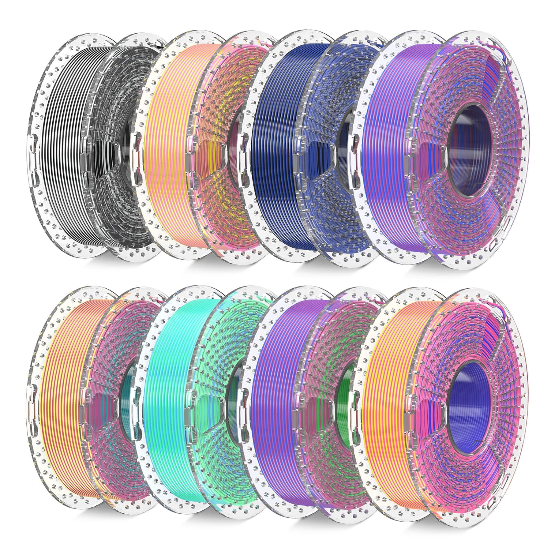 Sunlu 3D Printer Filament Bundle, Silk Dual Colour Triple Pla+ Filament, Individually Vacuum Packed, X 5, Tri-Colour 3, Total 2 Kg