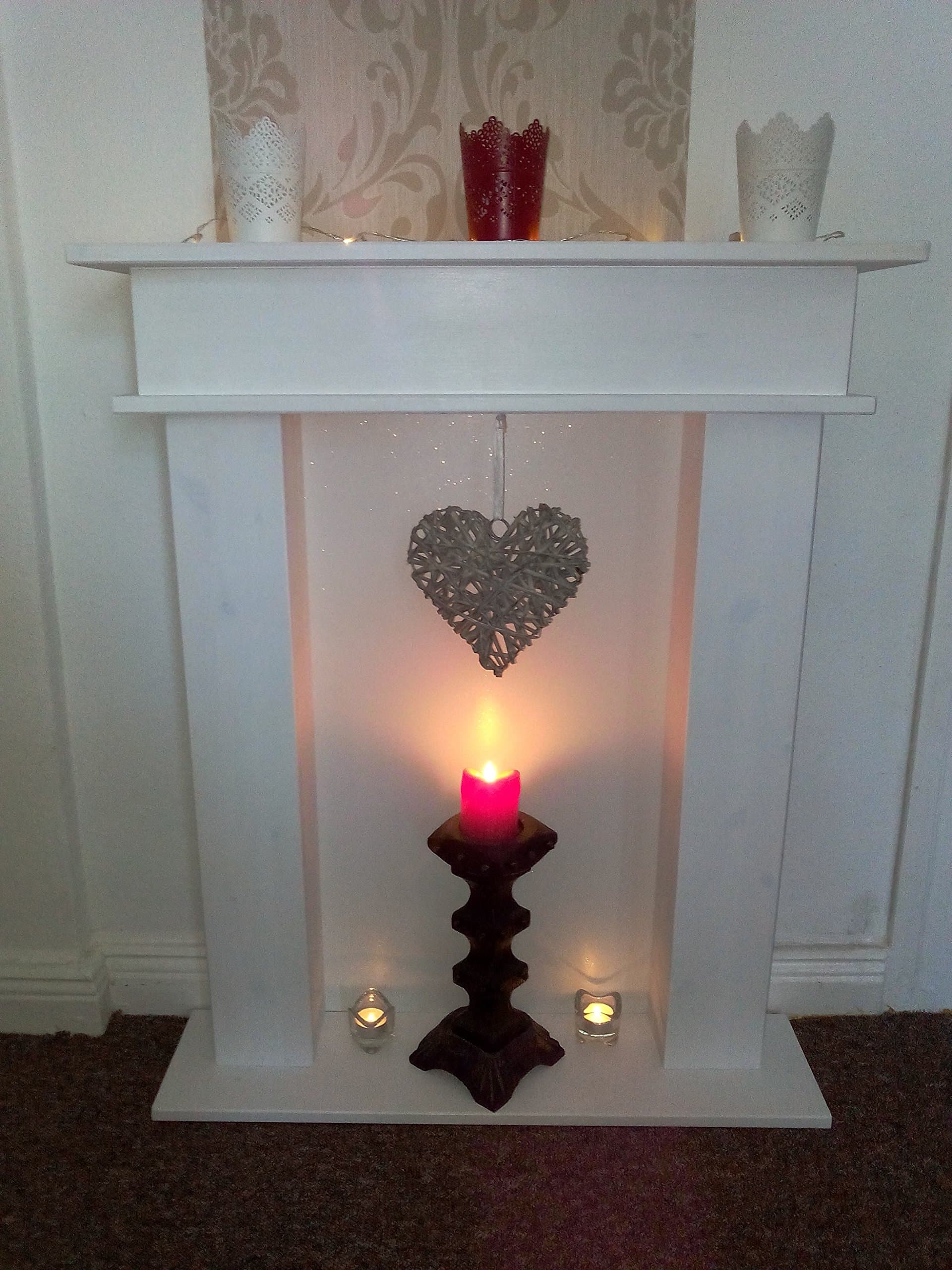 Wolkenstube decorative fireplace, white glitter, fireplace border, mantle, white, handmade