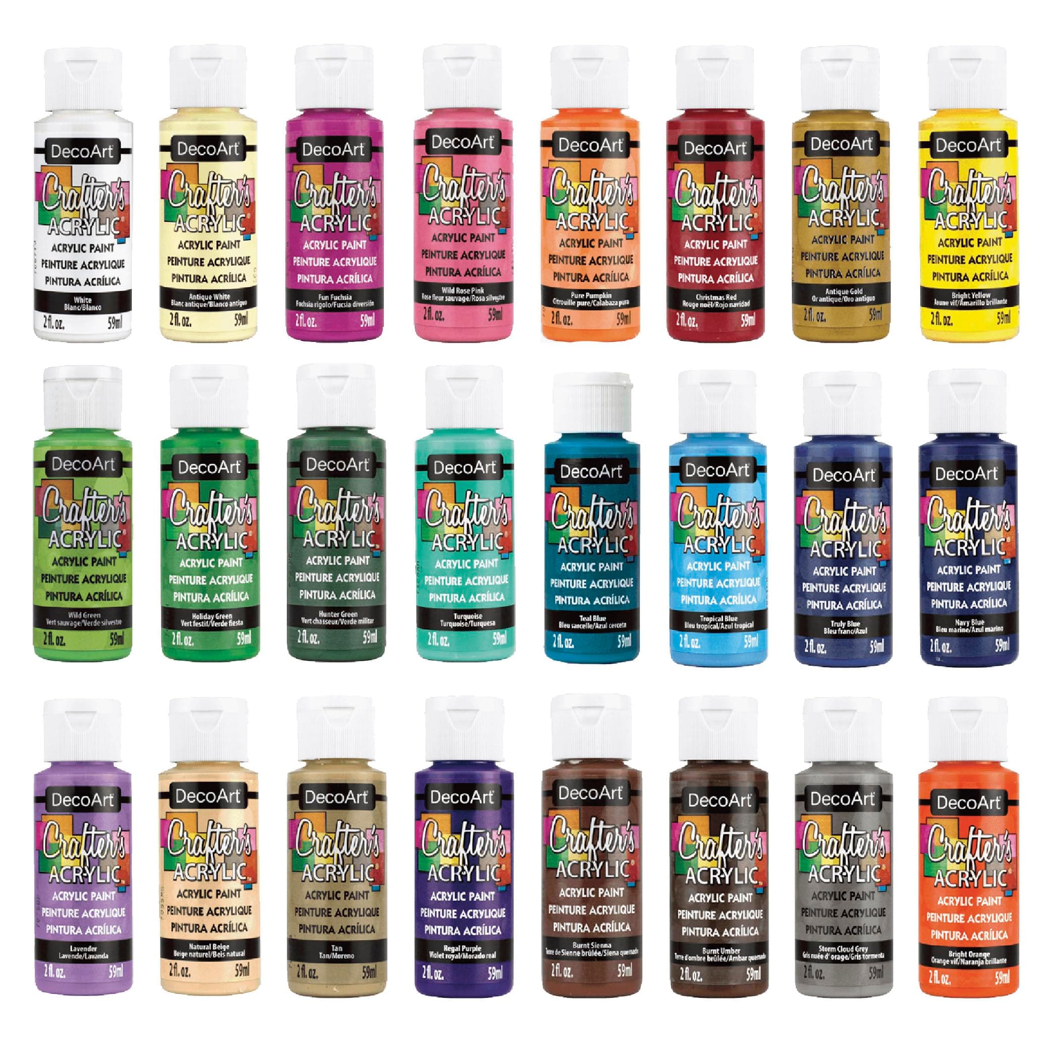 Crafter’s Acrylic Paint Set – Popular Colors, 24 Bottles (2 fl oz) – Easy Craft Paints, Classrooms, Art Projects & DIY Crafts