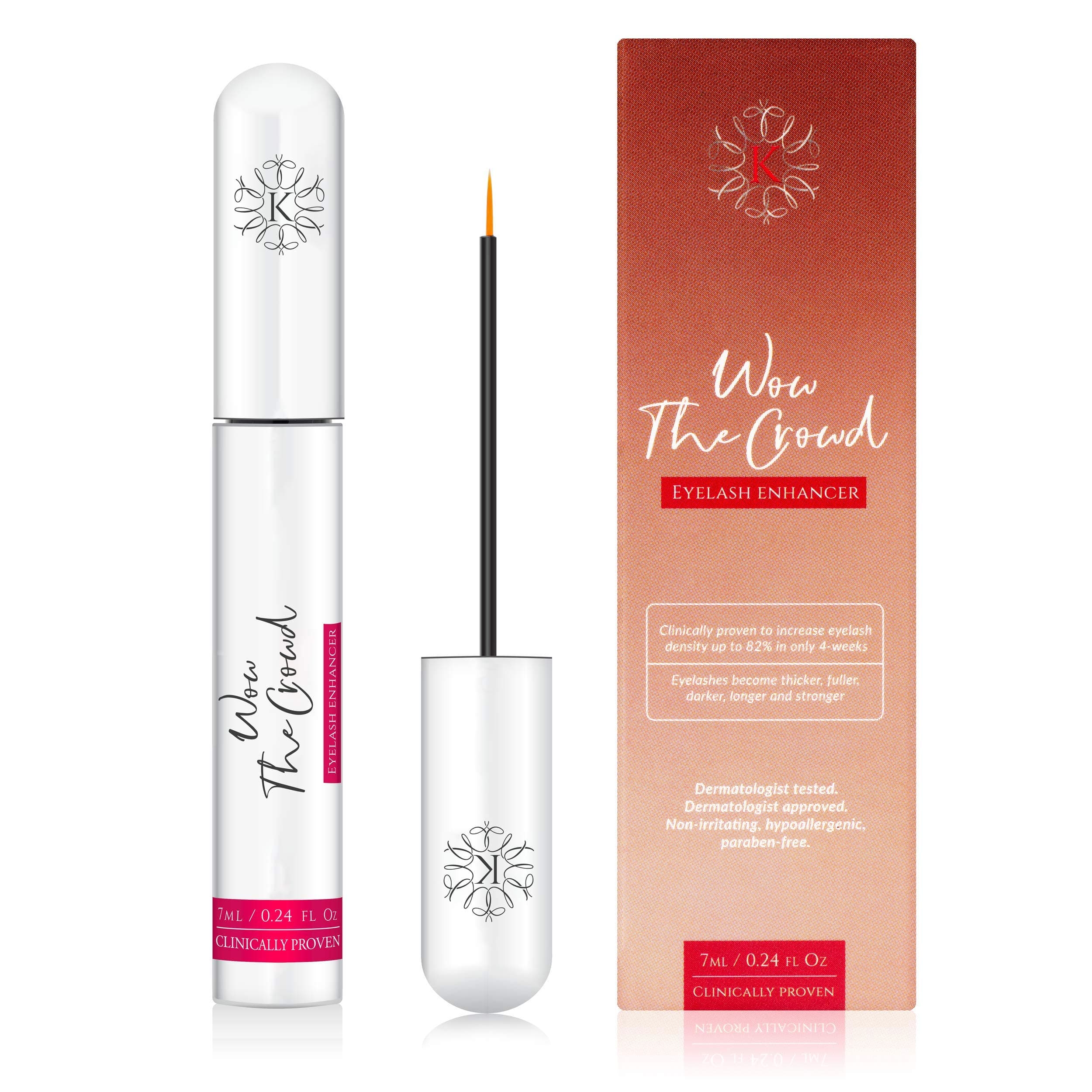 Wow the Crowd Eyelash Growth Serum for Full, Luscious, Long and Thick Lashes - Natural Formula (7mL), Clinically and Dermatologist Tested - Boost and Enhance Eyelashes and Brows