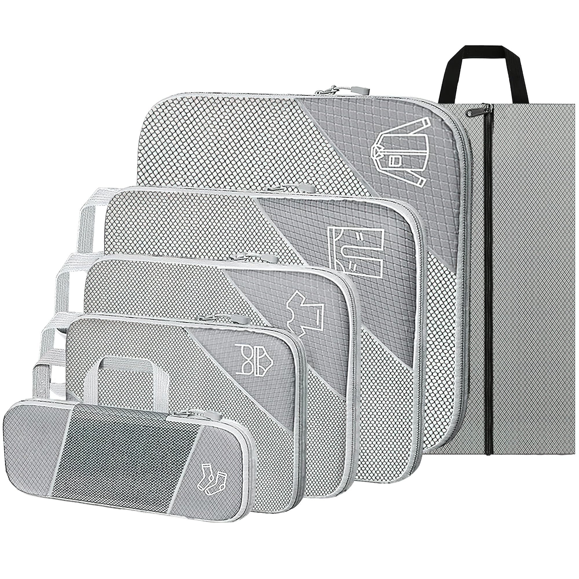 KEEPULSEUltralight Suitcase Organiser Bags Set - 6 Expandable Packing Cubes for Travel Essentials, Carry-on Luggage Suitcase (Grey)