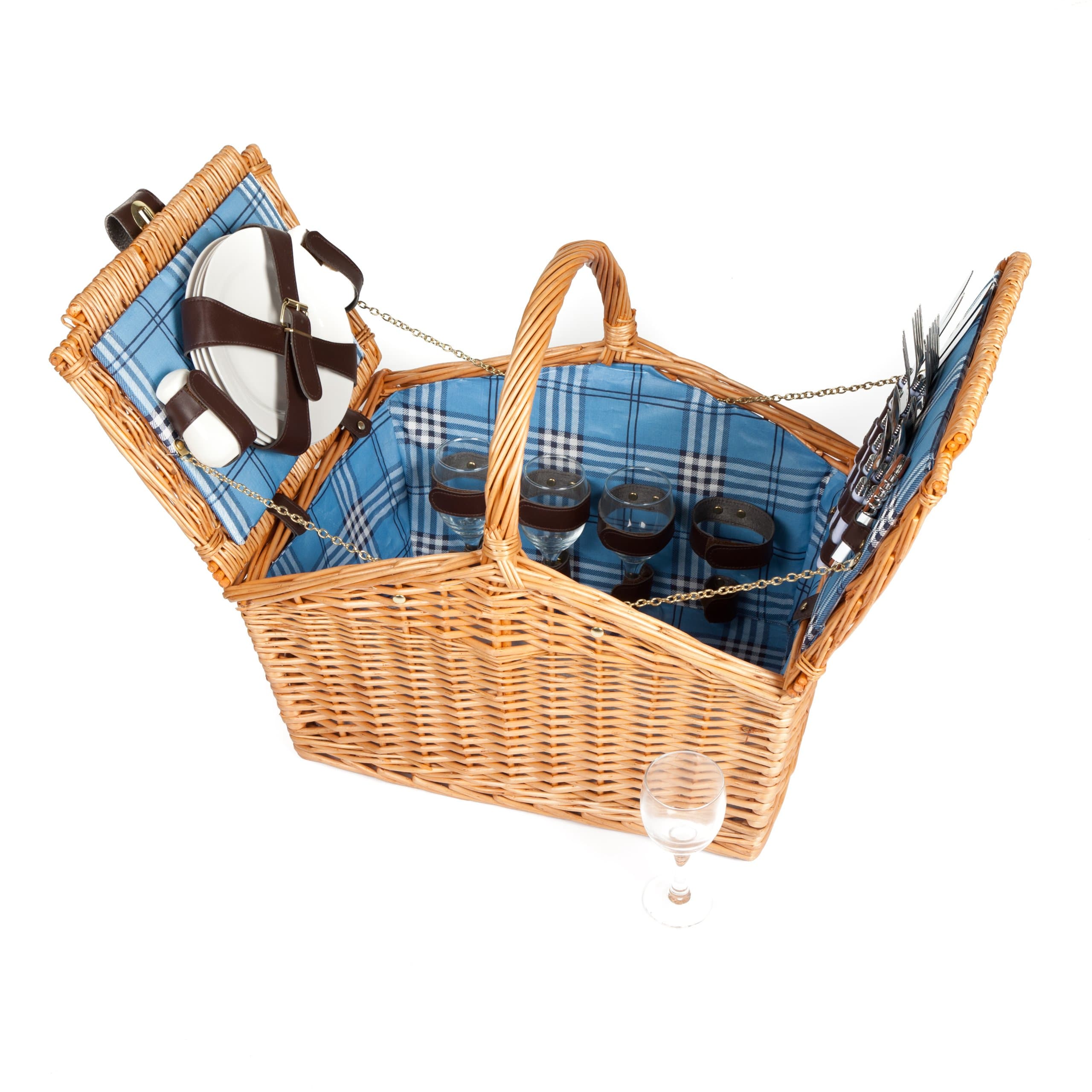 La Roca 4 Person Wicker Picnic Basket Hamper Blue