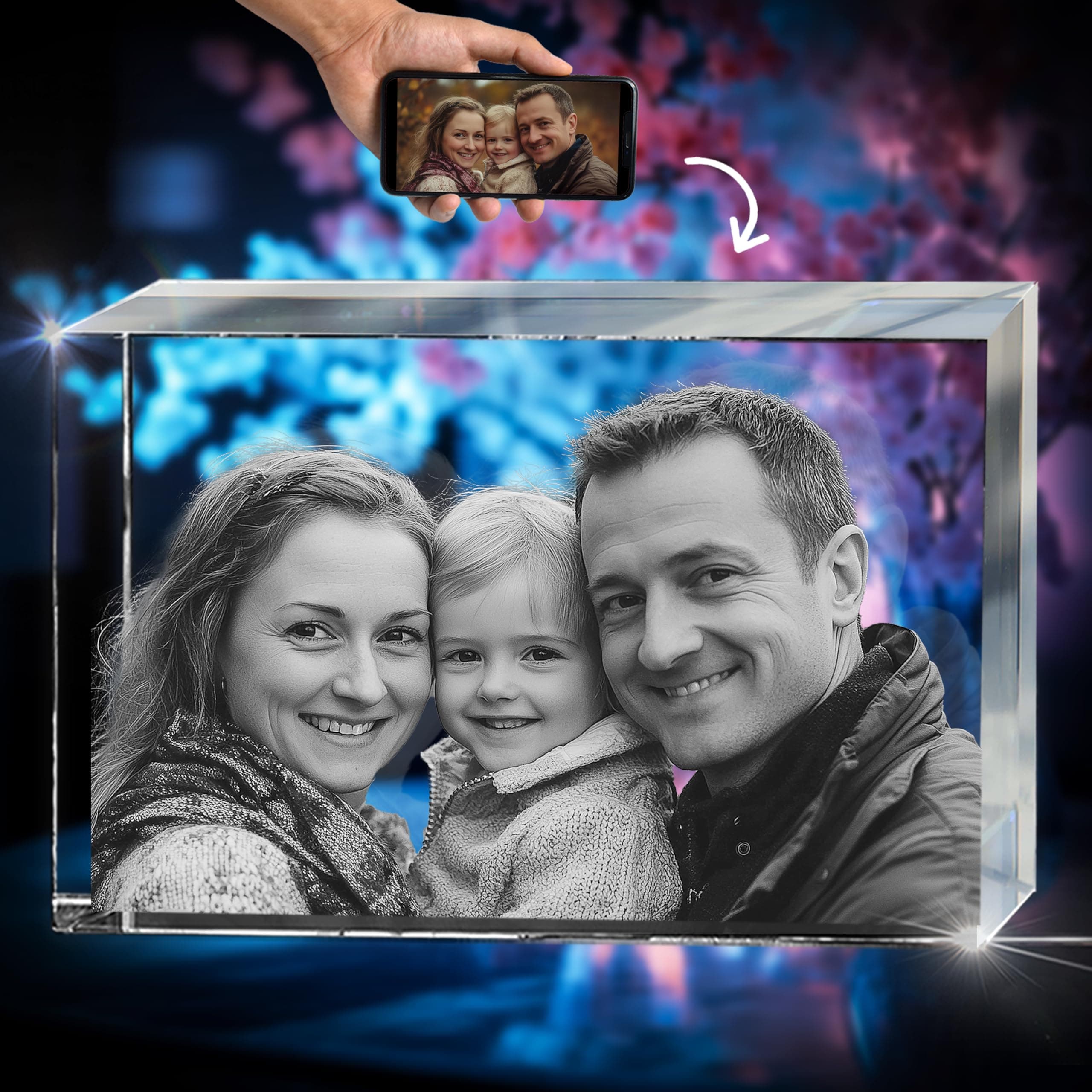 3D innovation3D Crystal Photo, Valentines Day Personalized Gifts for Women, Her, Wife, Mom, Custom Glass Picture for Anniversary, Birthday, Pets, Couples Gifts, Rectangle 3D Laser Etched Crystal