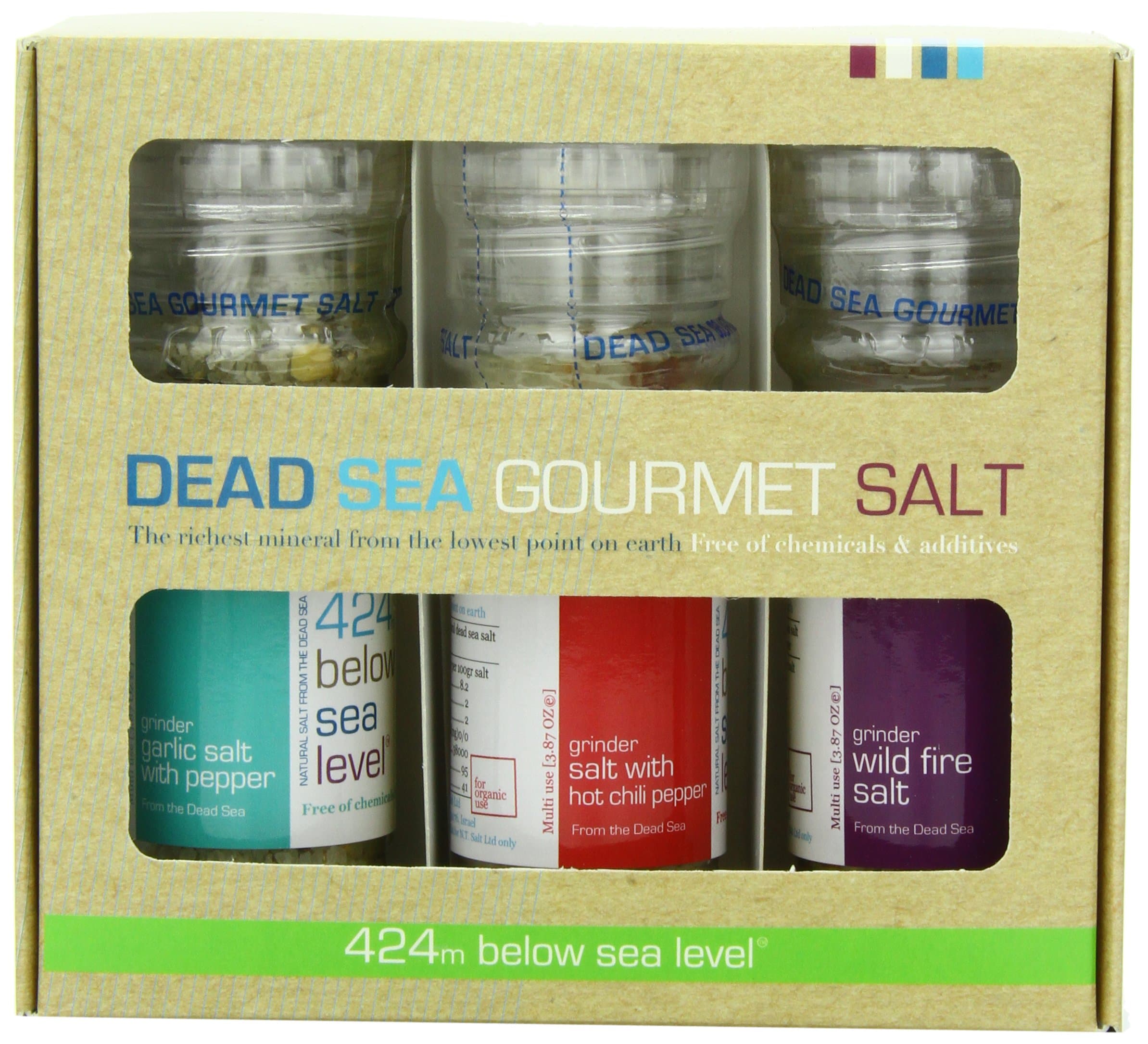 Salt 424 Three Grinder Pack 100% Organic Salts, Garlic with Pepper, Hot Chili and Wild Fire, 25.11 Ounce